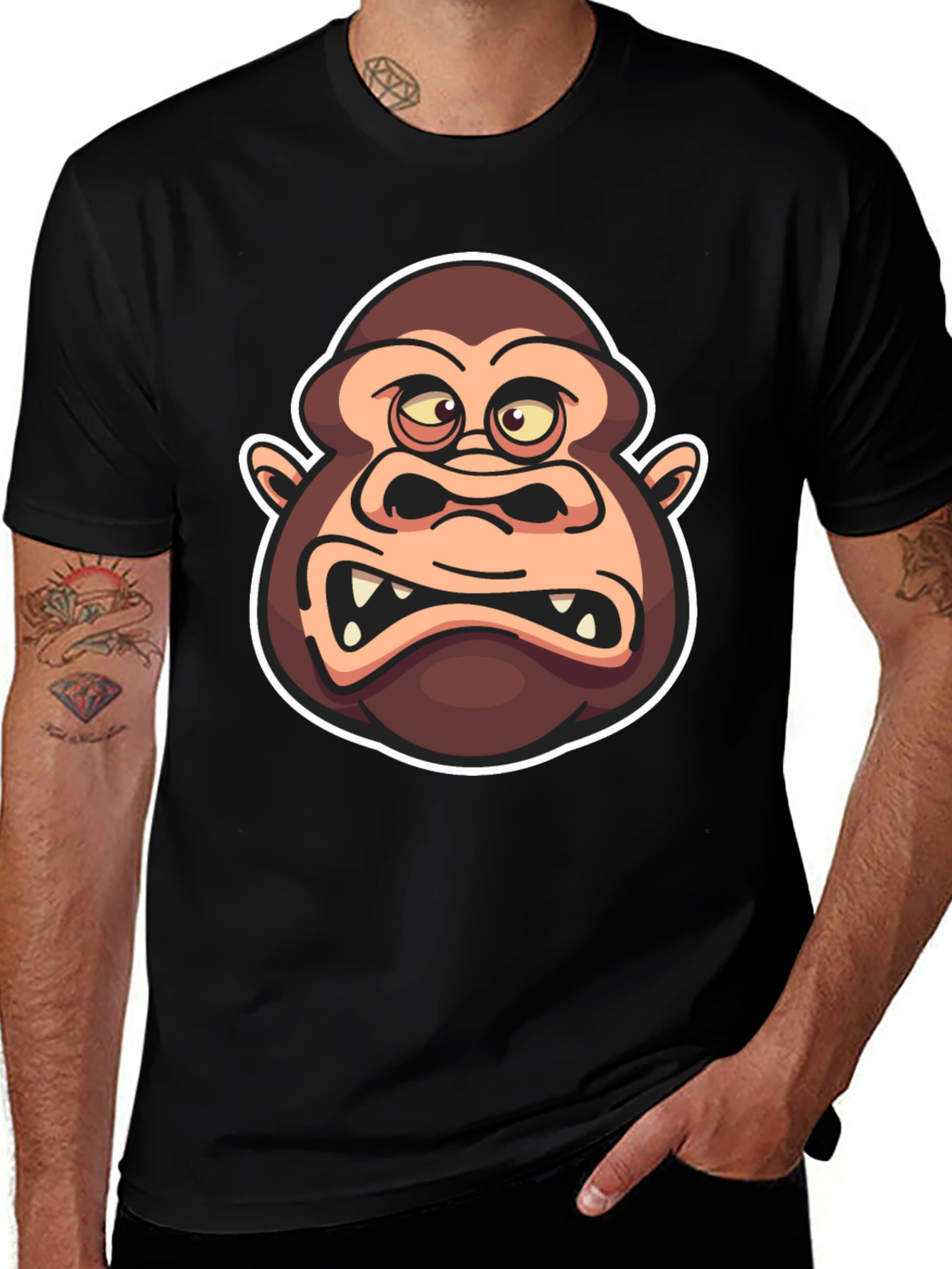 Variant 22 of Cartoon Gorilla Graphic Black T-Shirt