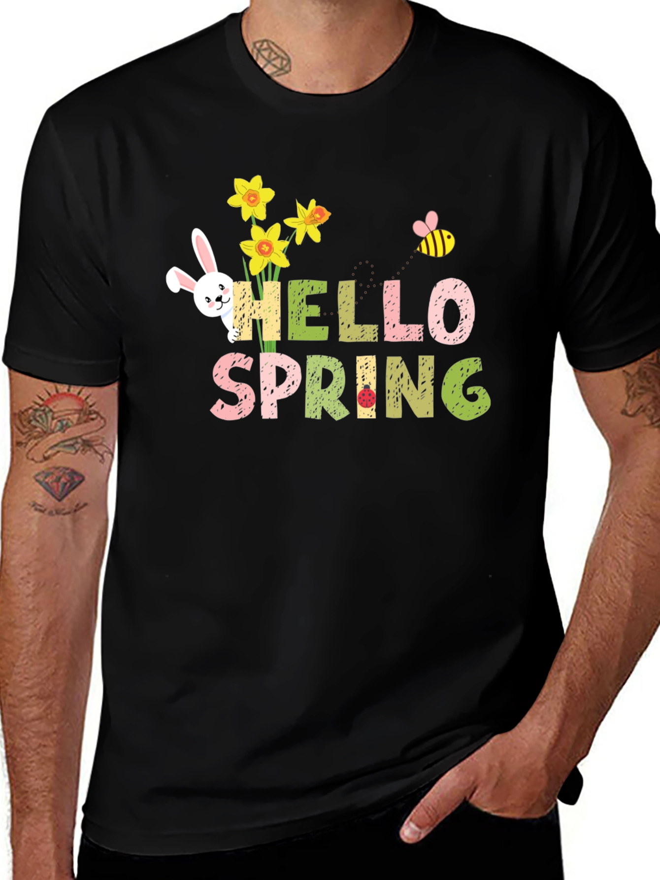 Hello Spring T-Shirt - Easter Bunny & Floral Design