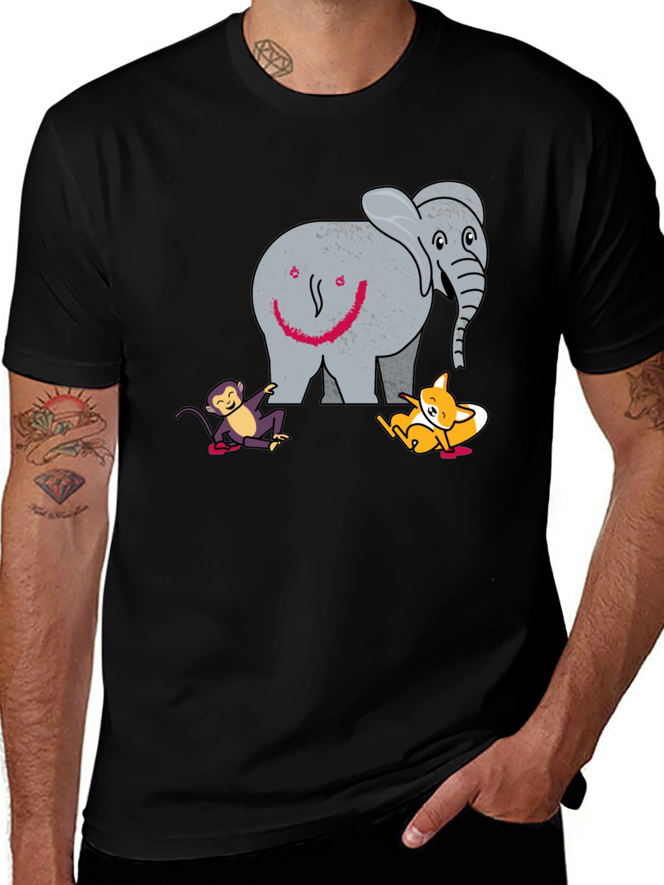 Variant 19 of Funny Elephant Monkey Fox Graphic Tee