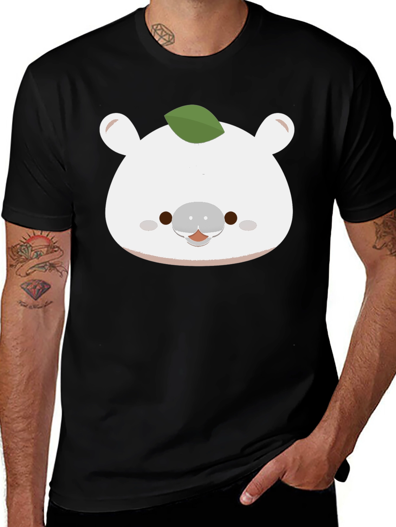 Cute Bear with Leaf T-Shirt - Soft Cotton Blend