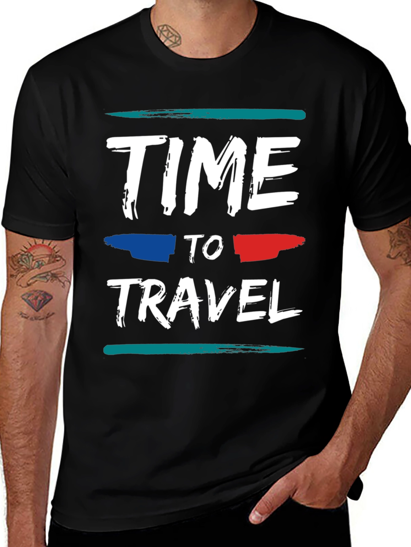 Variant 17 of Time to Travel Graphic Tee - Stylish Black T-Shirt