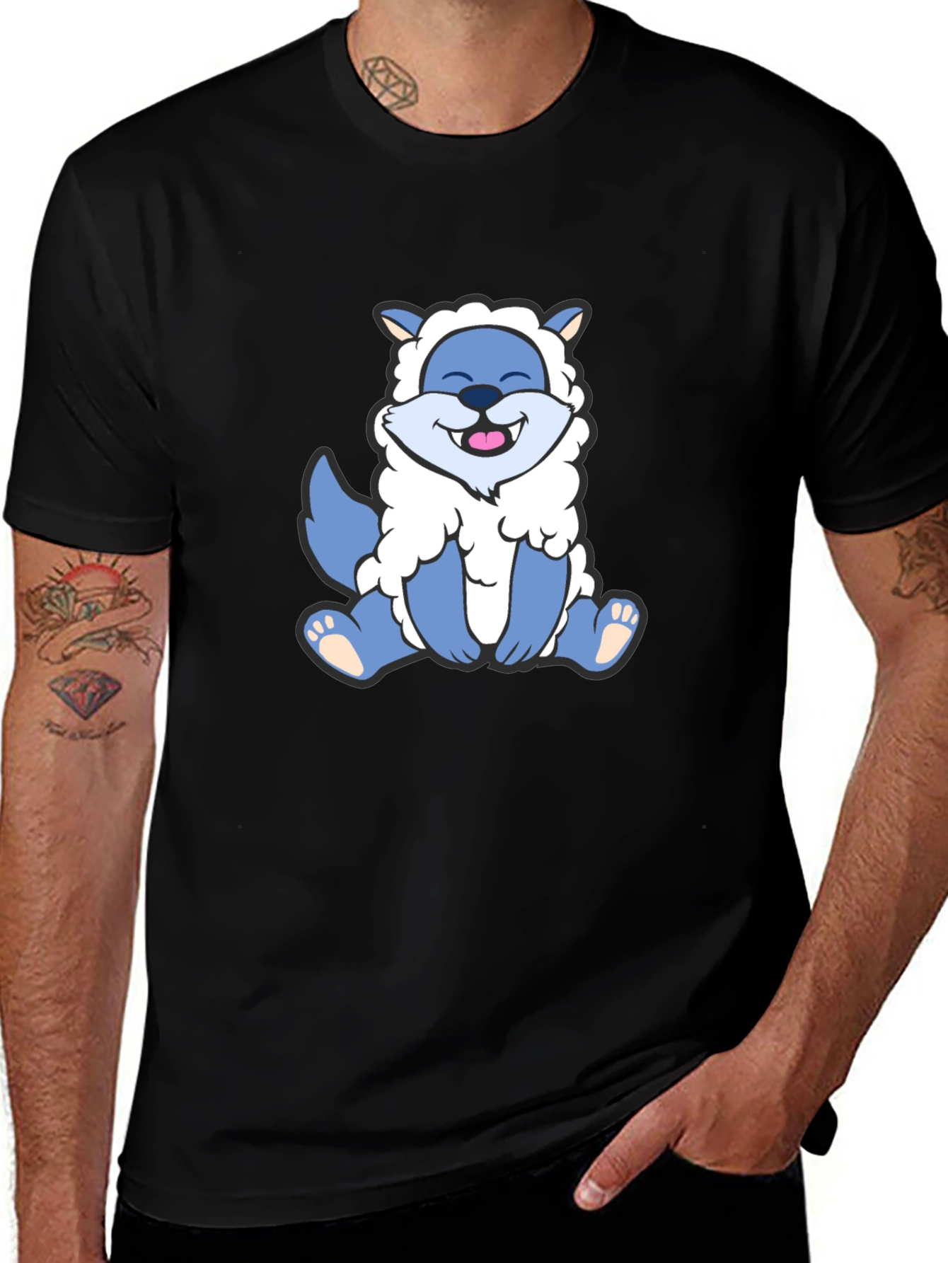 Variant 6 of Cute Cartoon Wolf in Sheep's Clothing Black T-Shirt