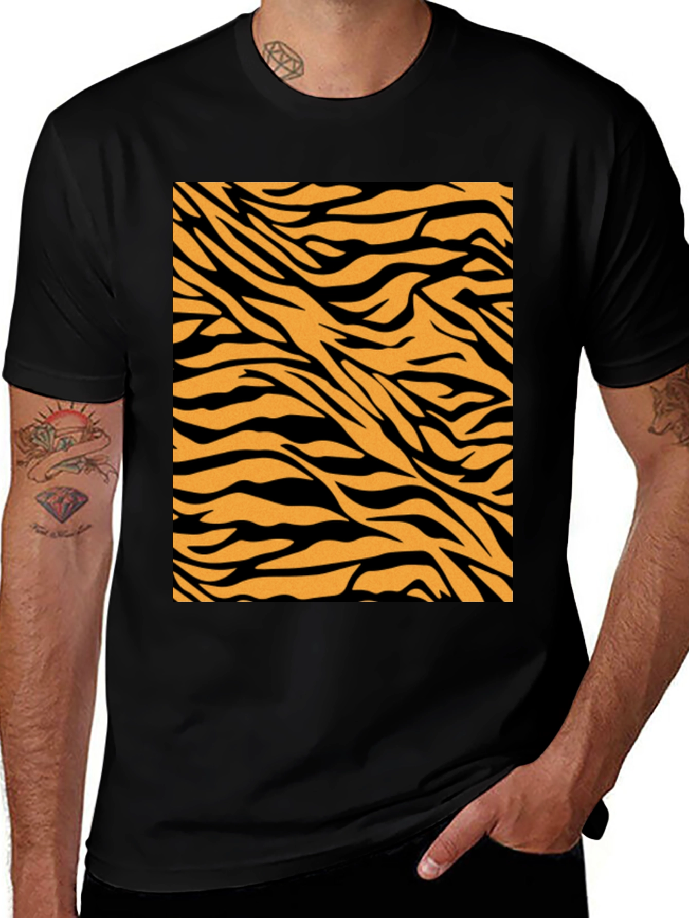 Variant 21 of Tiger Stripe Graphic Tee - Black Cotton Comfort