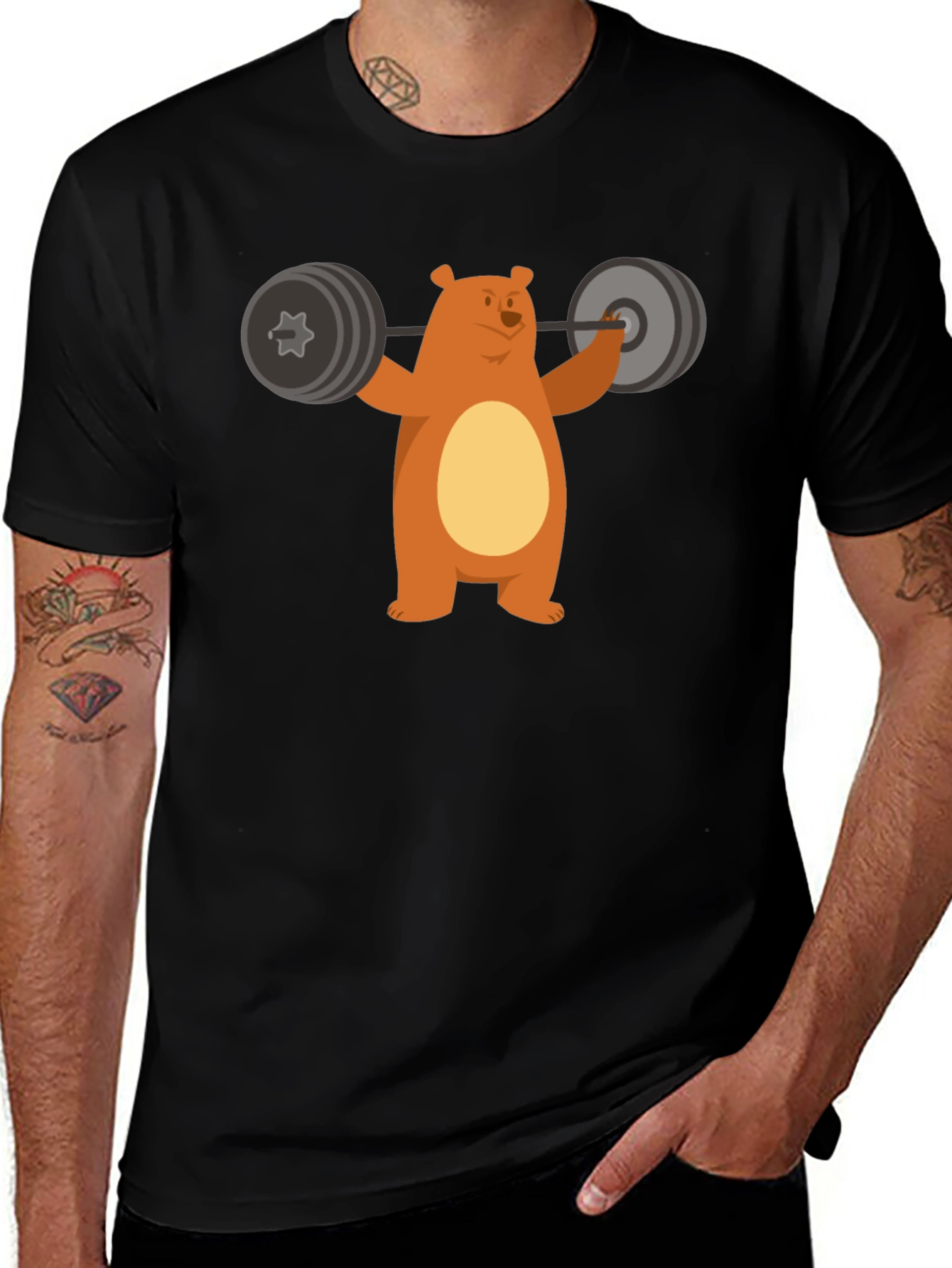 Variant 18 of Bear Lifting Weights Graphic Tee - Black Cotton