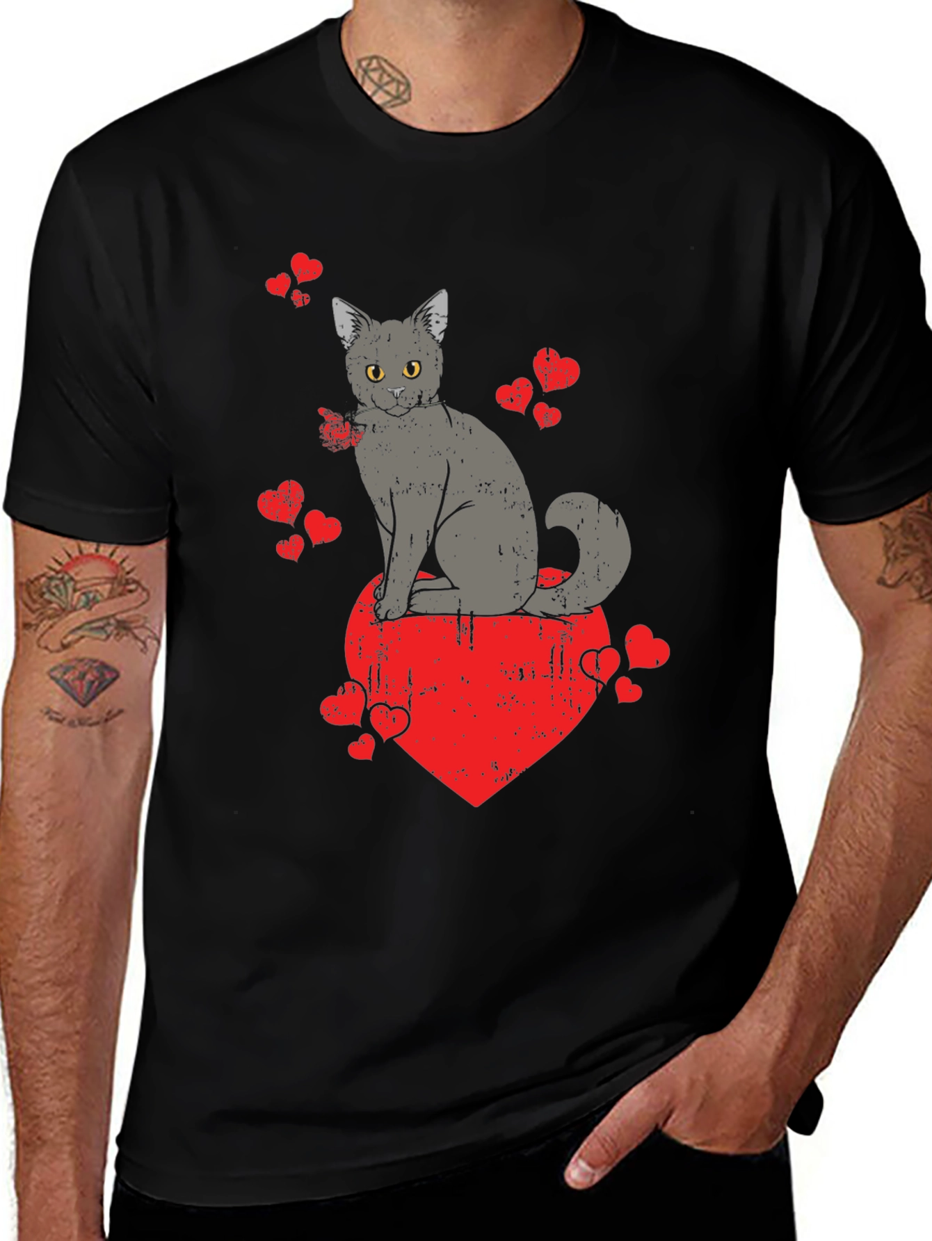 Black Cat Heart Valentine's Day Graphic T-Shirt main image