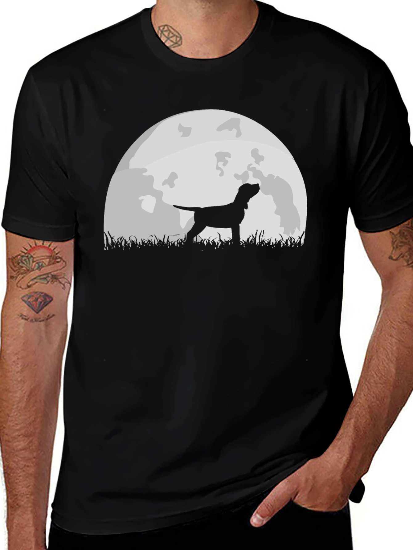 Variant 4 of Dog Silhouette Moon Graphic Tee