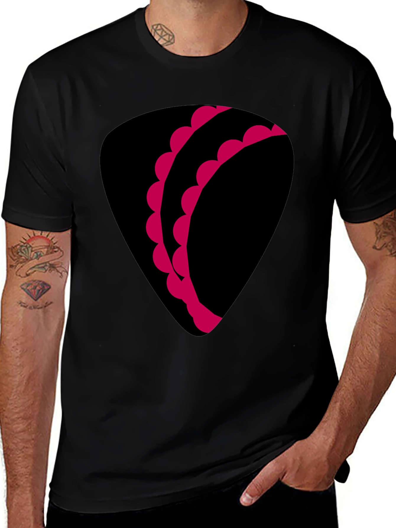 Variant 27 of Unique Graphic Tee - Black with Pink Design