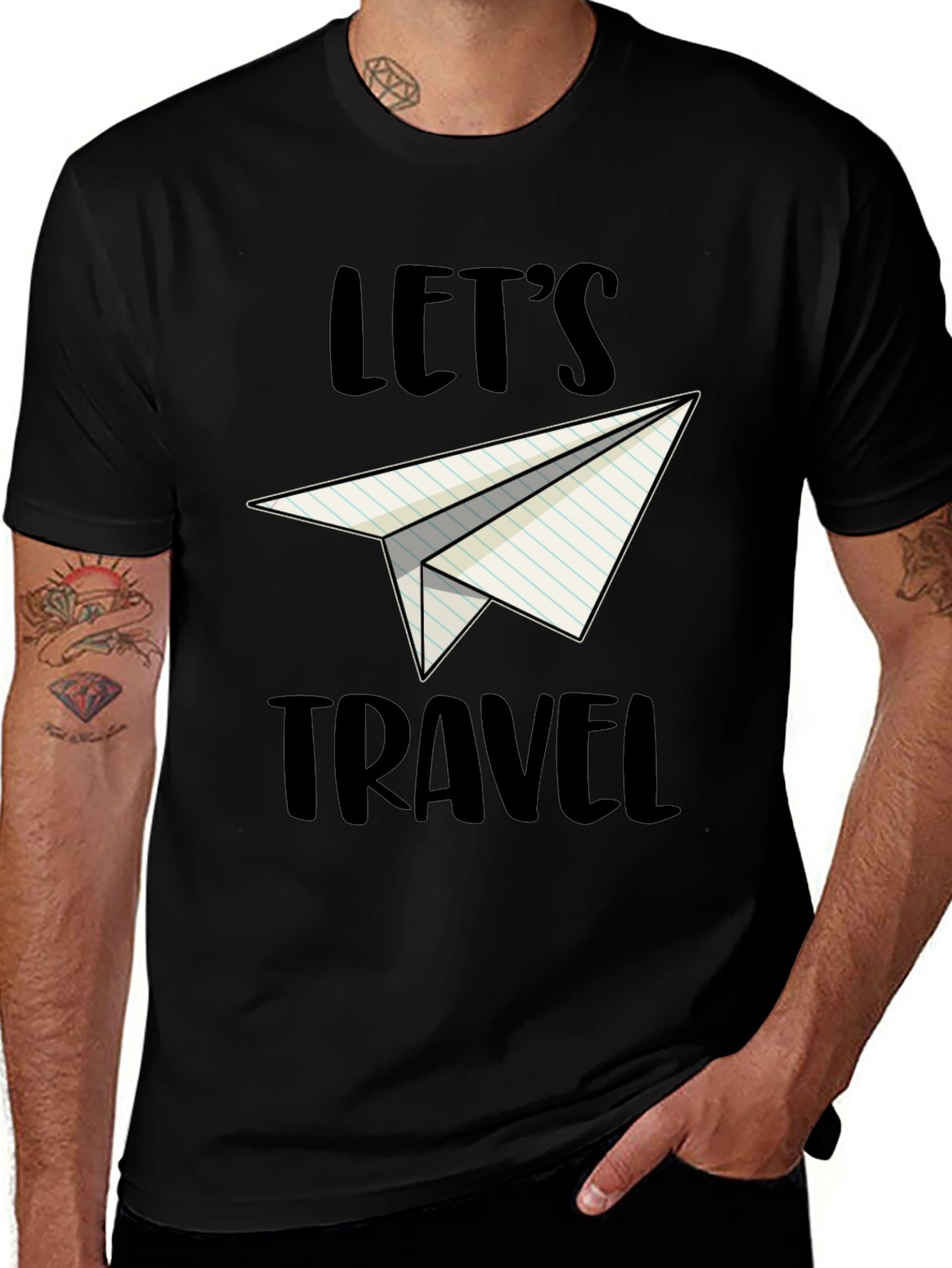 Variant 27 of Let's Travel Paper Airplane Graphic Tee