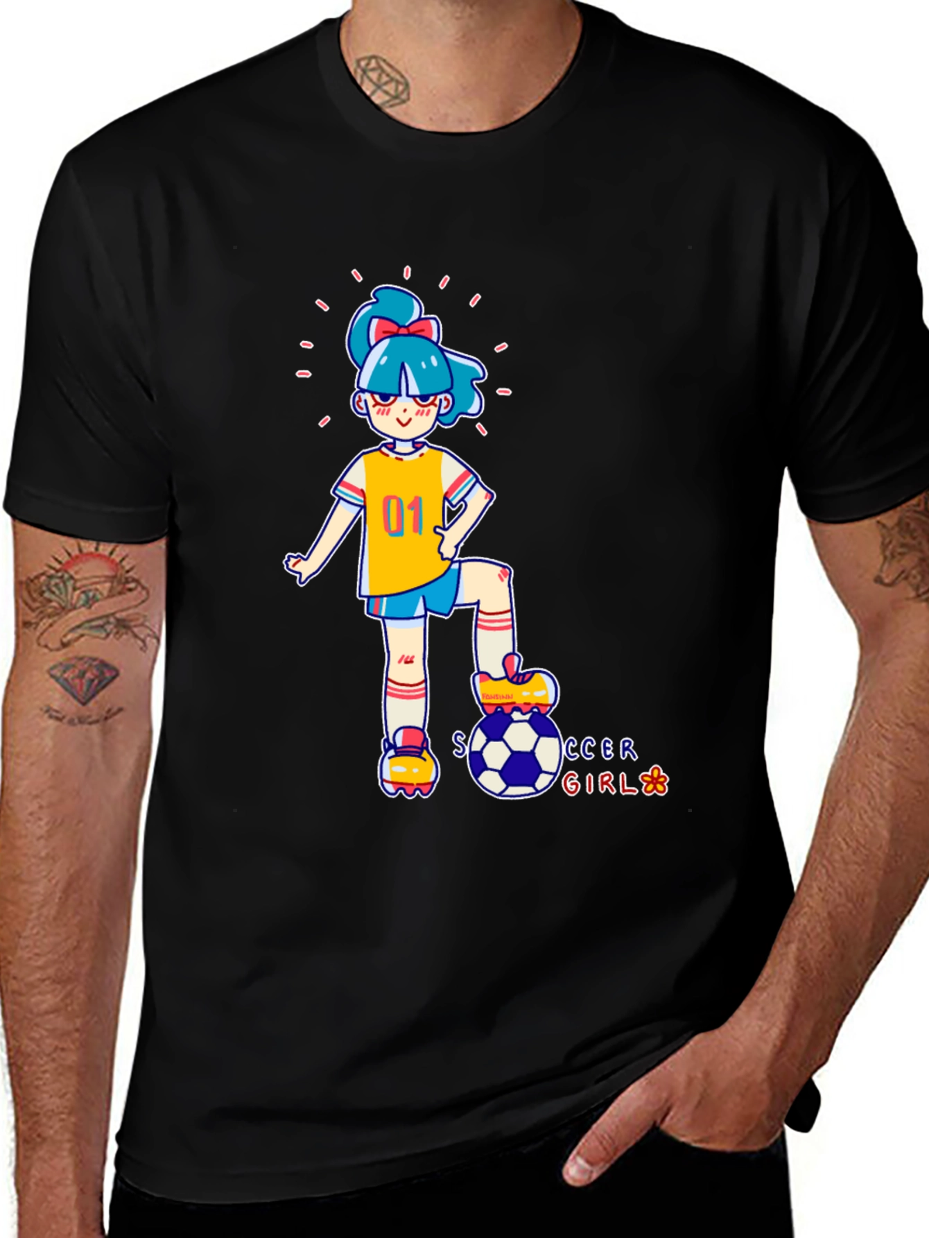 Variant 19 of Cartoon Soccer Girl Black T-Shirt