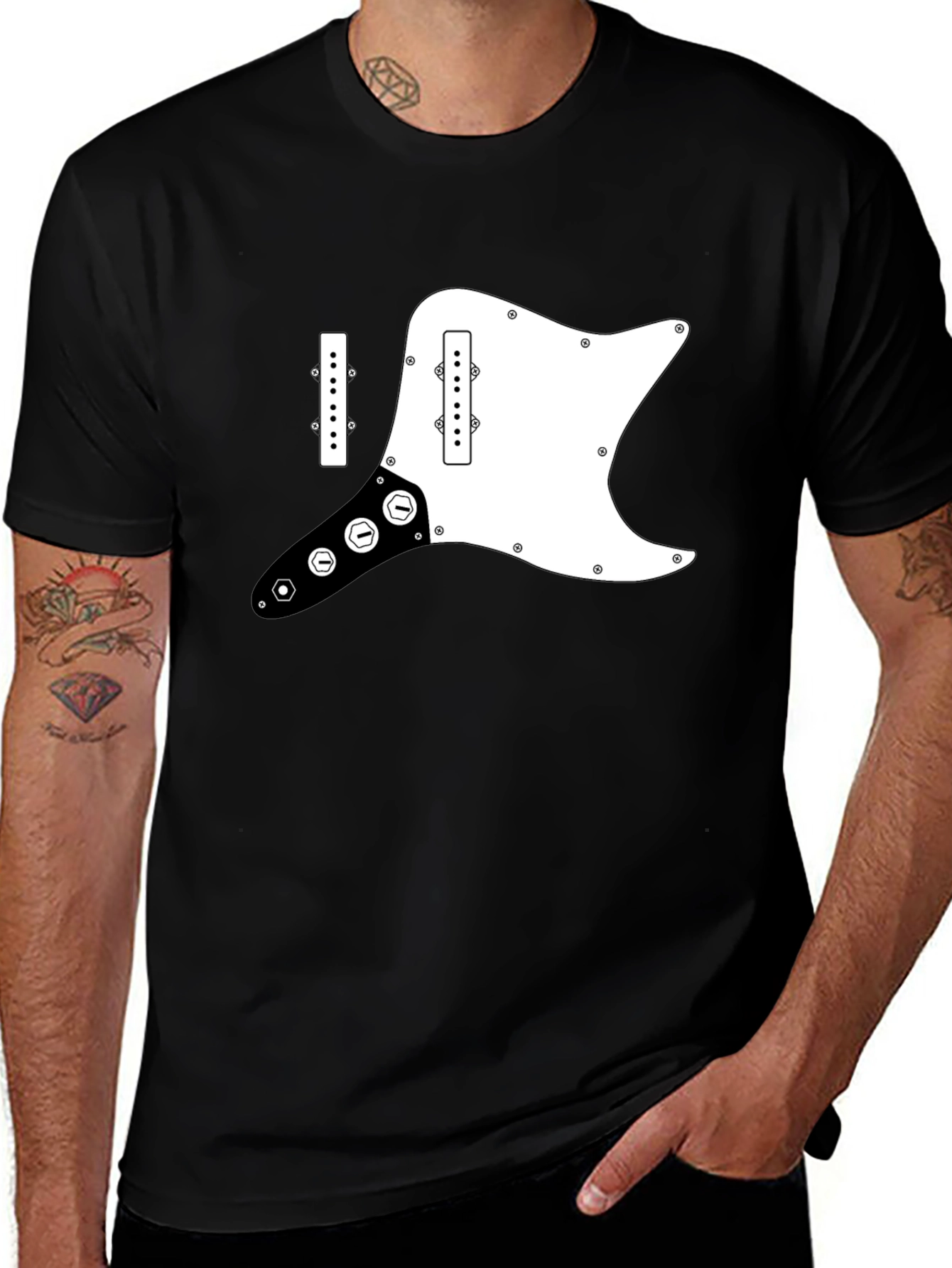 Variant 29 of Guitar Pickguard Graphic Tee - Black Cotton T-Shirt