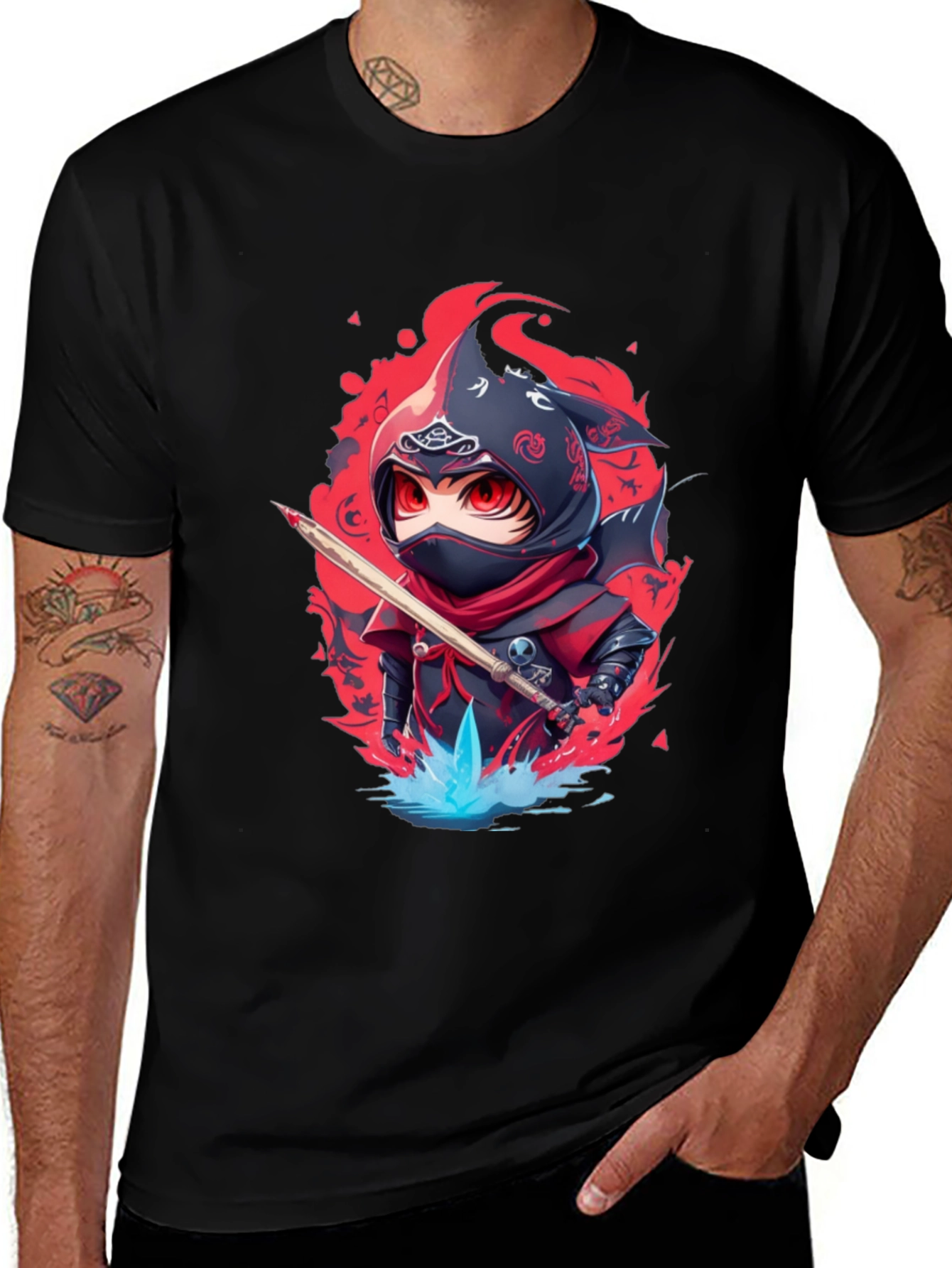 Variant 28 of Ninja Cartoon Graphic Black T-Shirt