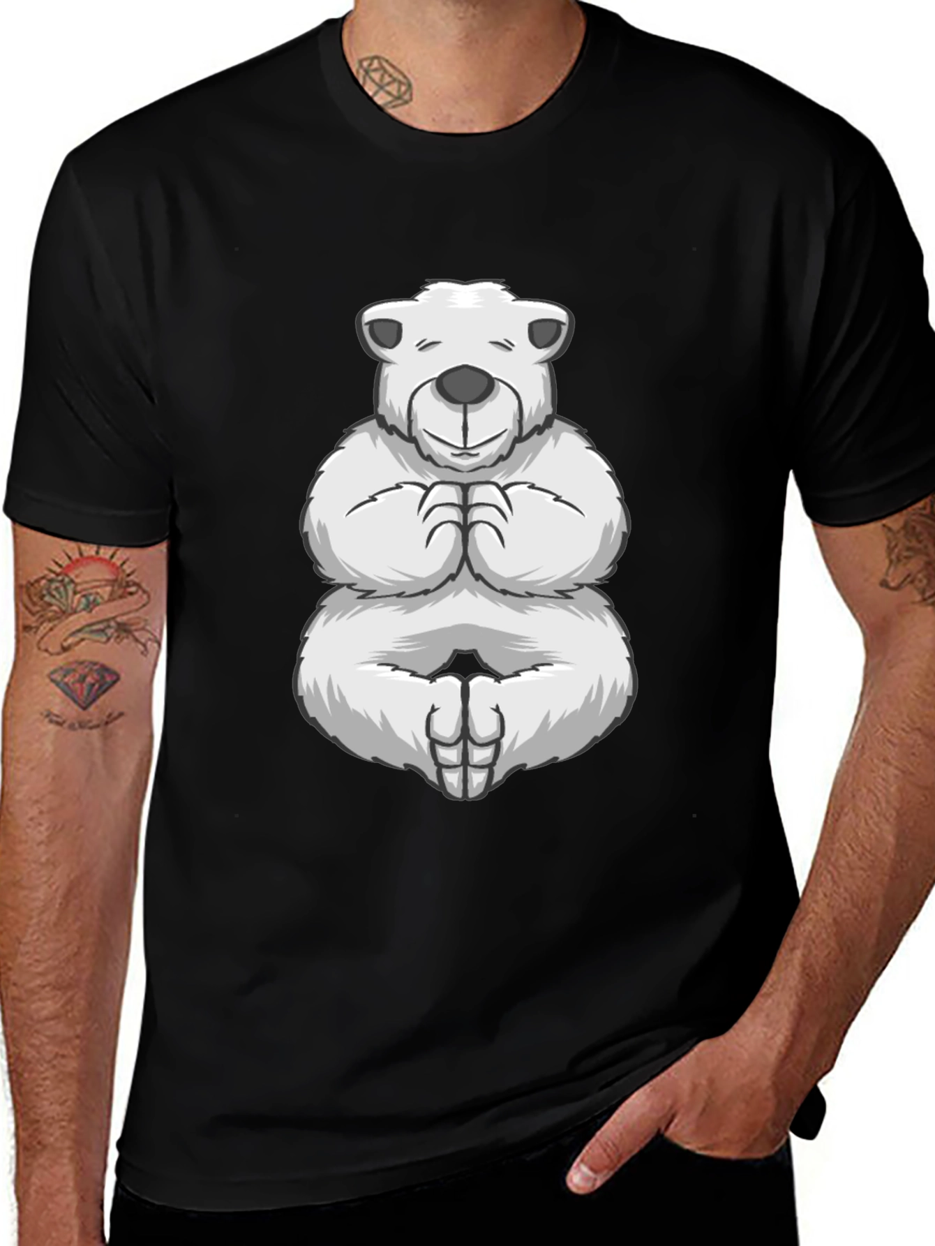 Zen Bear Black T-Shirt: Meditating Polar Bear Tee
