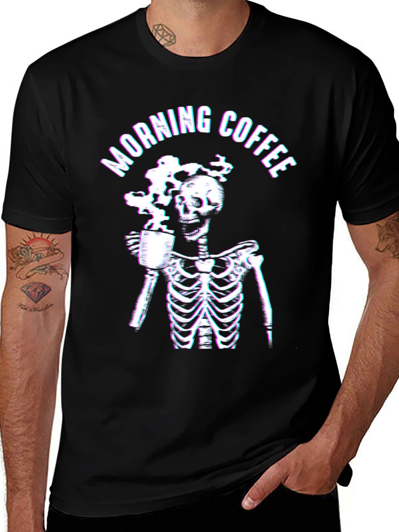 Variant 28 of Morning Coffee Skeleton T-Shirt - Black