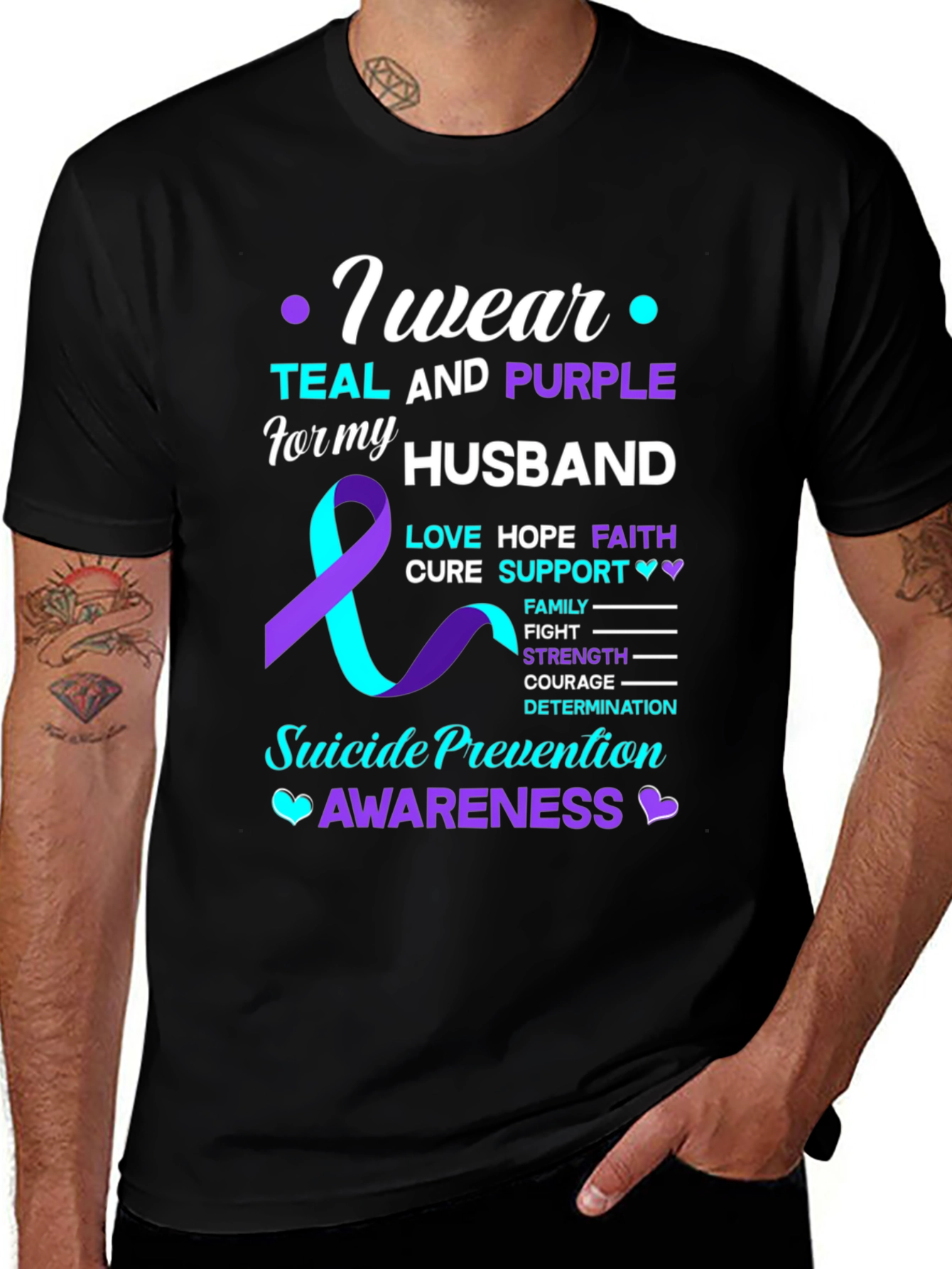 Teal & Purple Suicide Awareness Husband T-Shirt