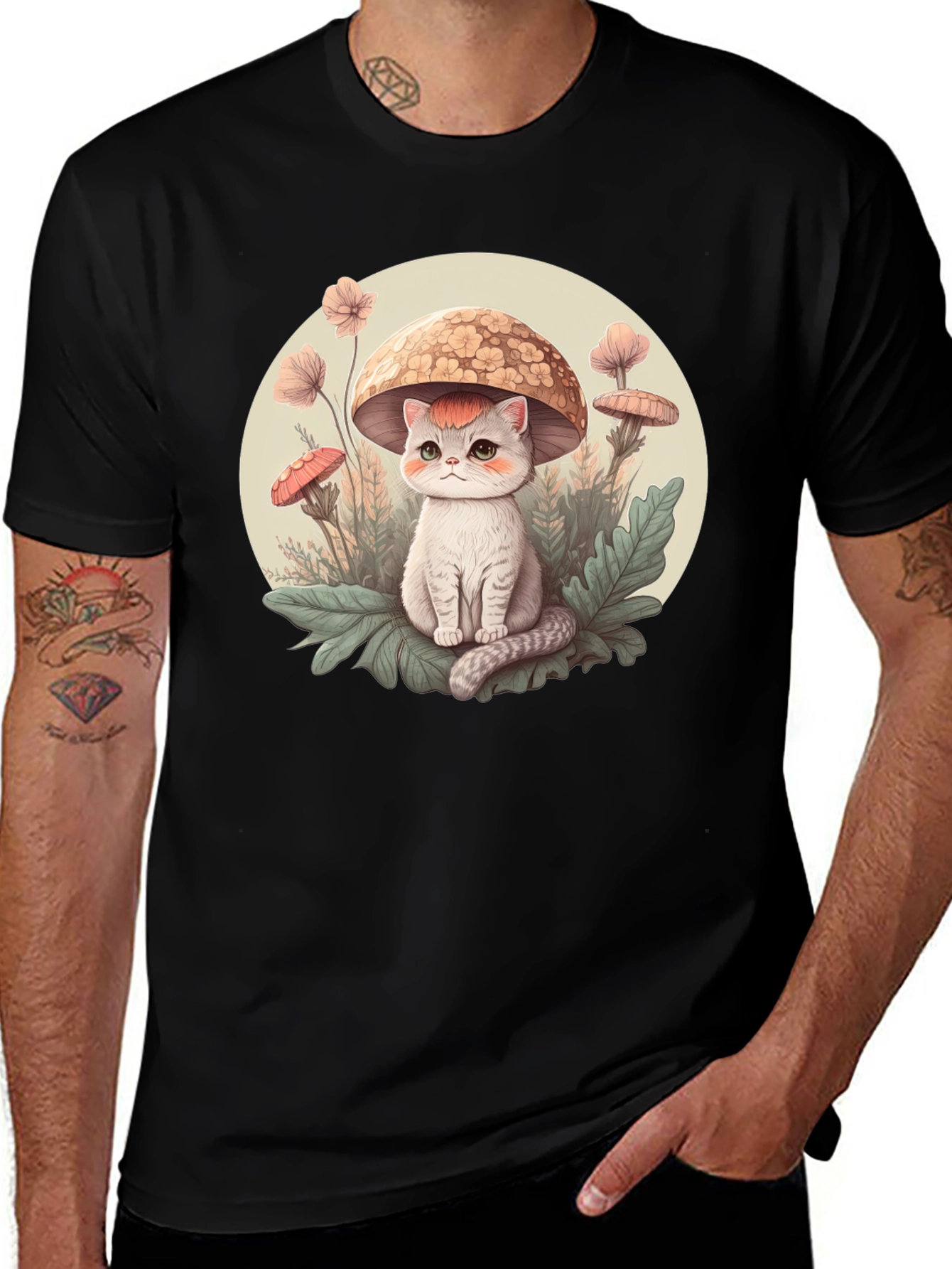 Variant 21 of Cute Cat Mushroom T-Shirt - Whimsical Design