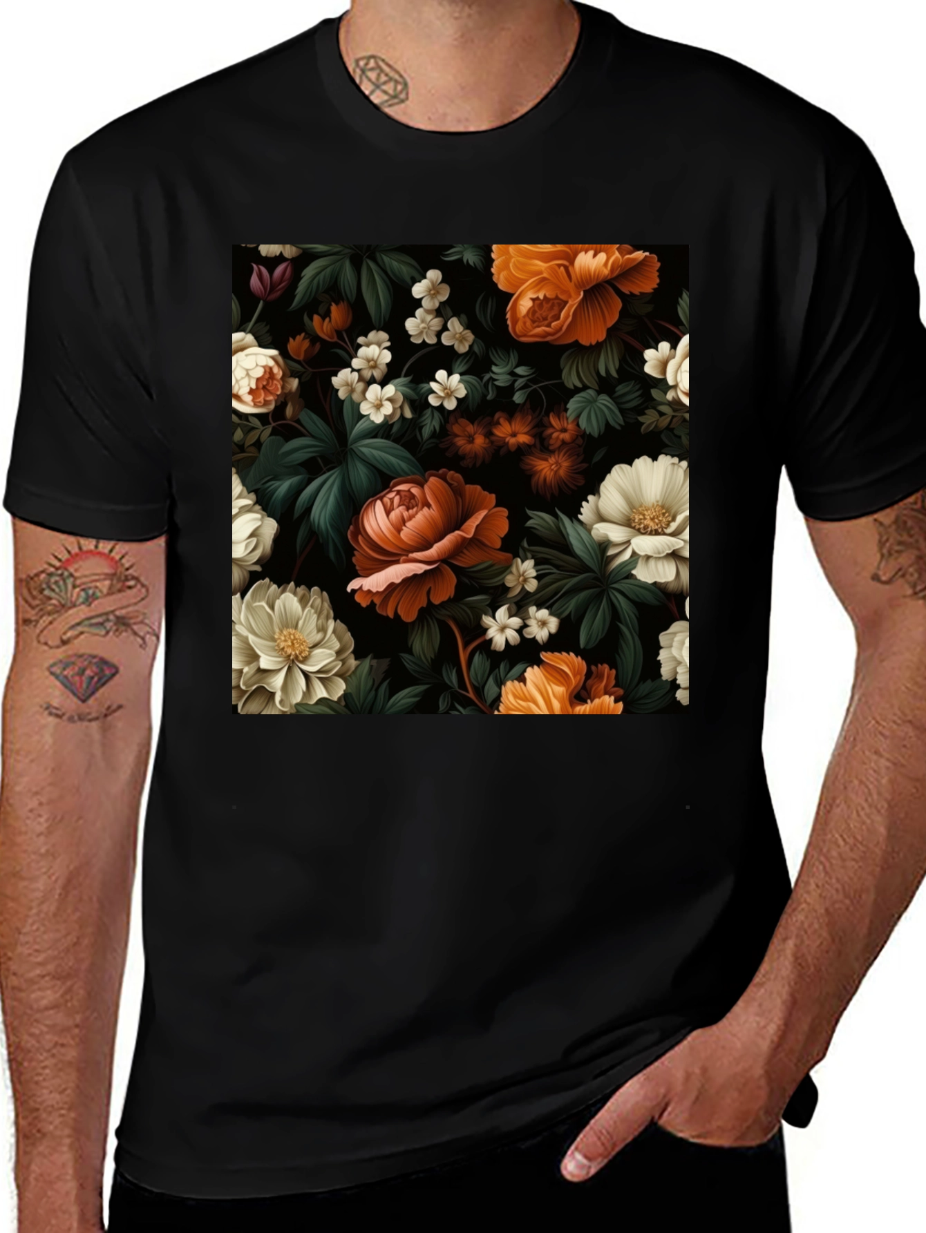 Variant 18 of Floral Print Black Graphic Tee