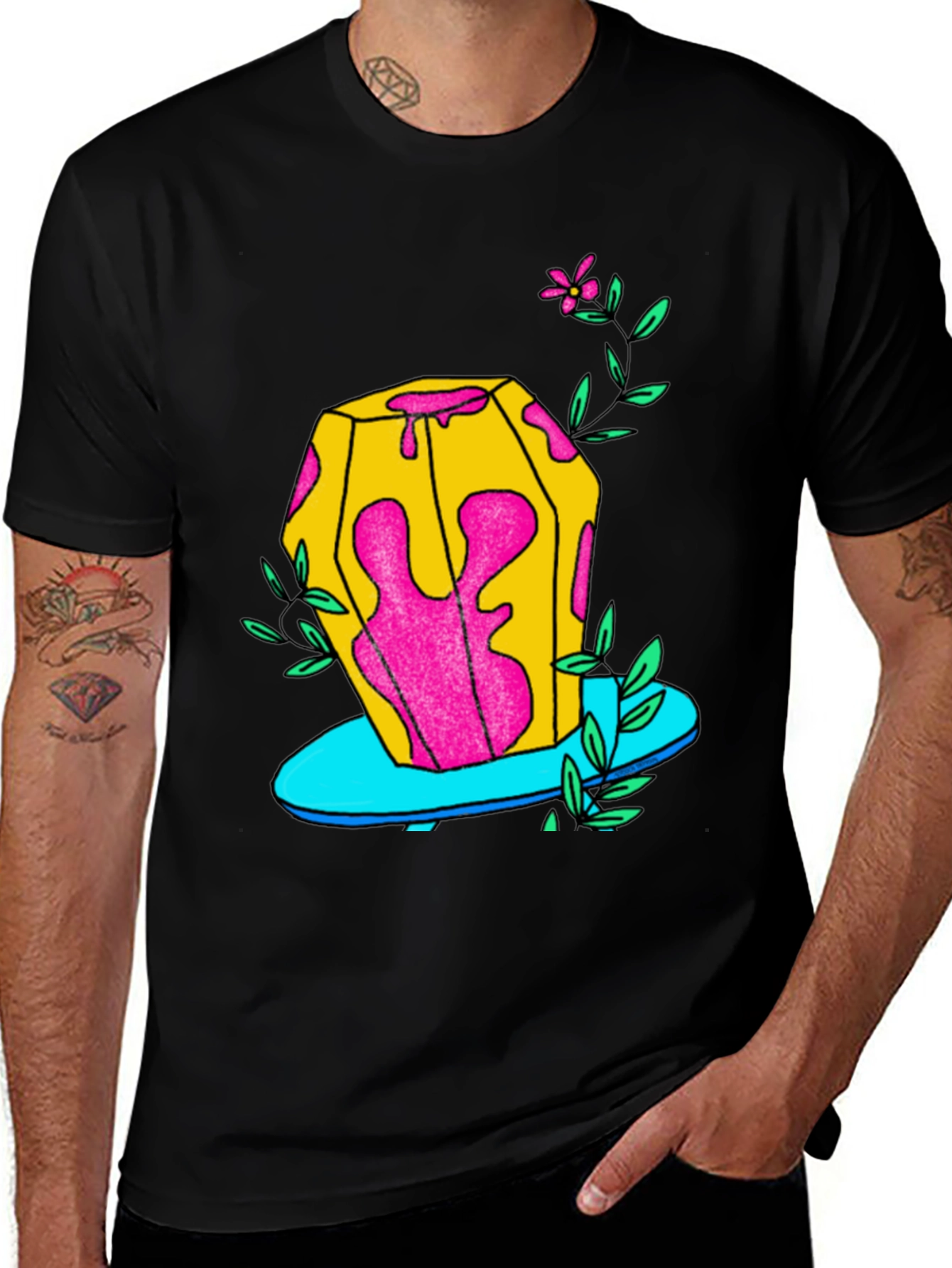 Variant 8 of Funky Graphic Tee - Yellow Dodecahedron Design