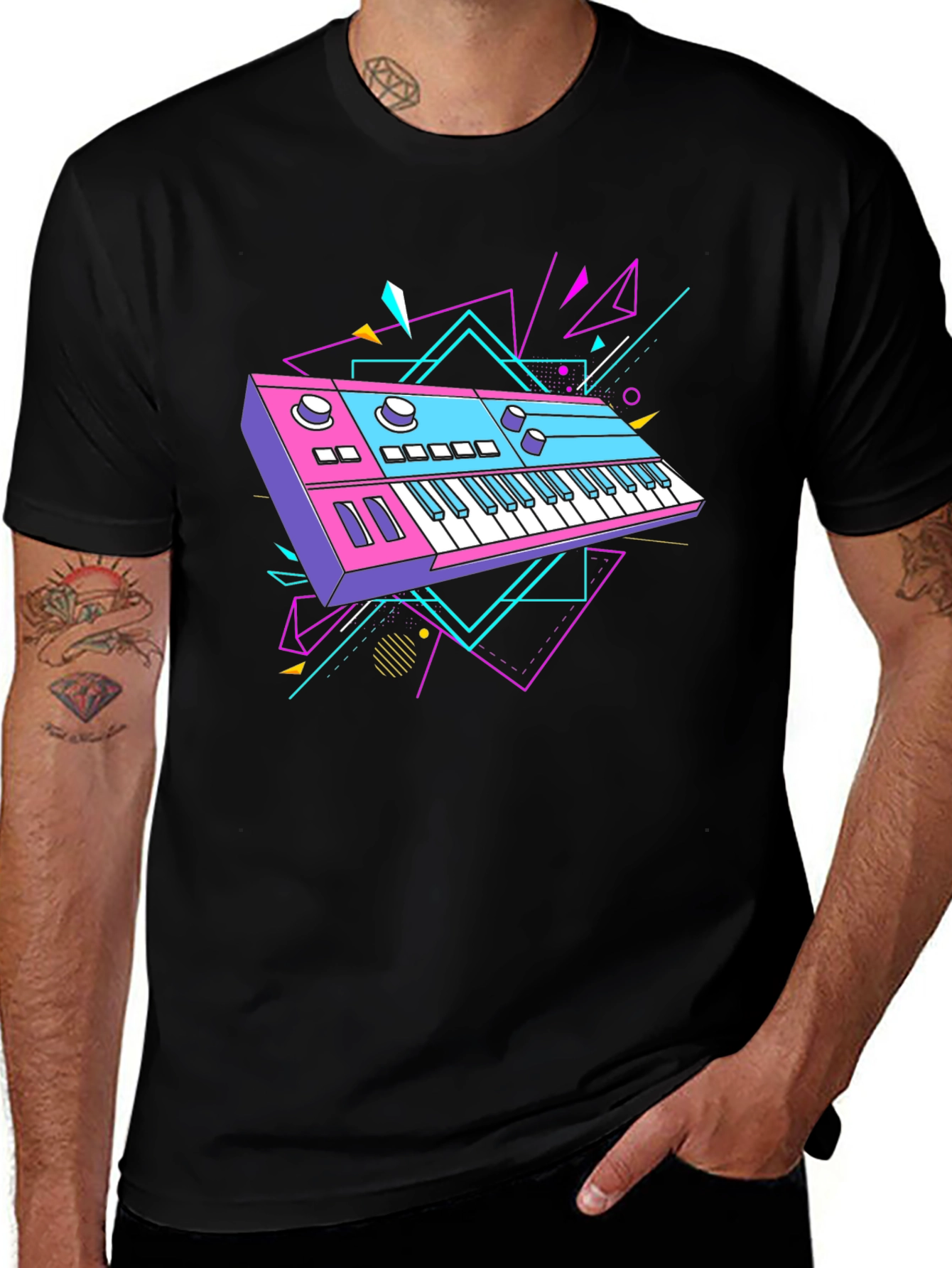 Variant 10 of Retro Synthwave Keyboard Graphic T-Shirt