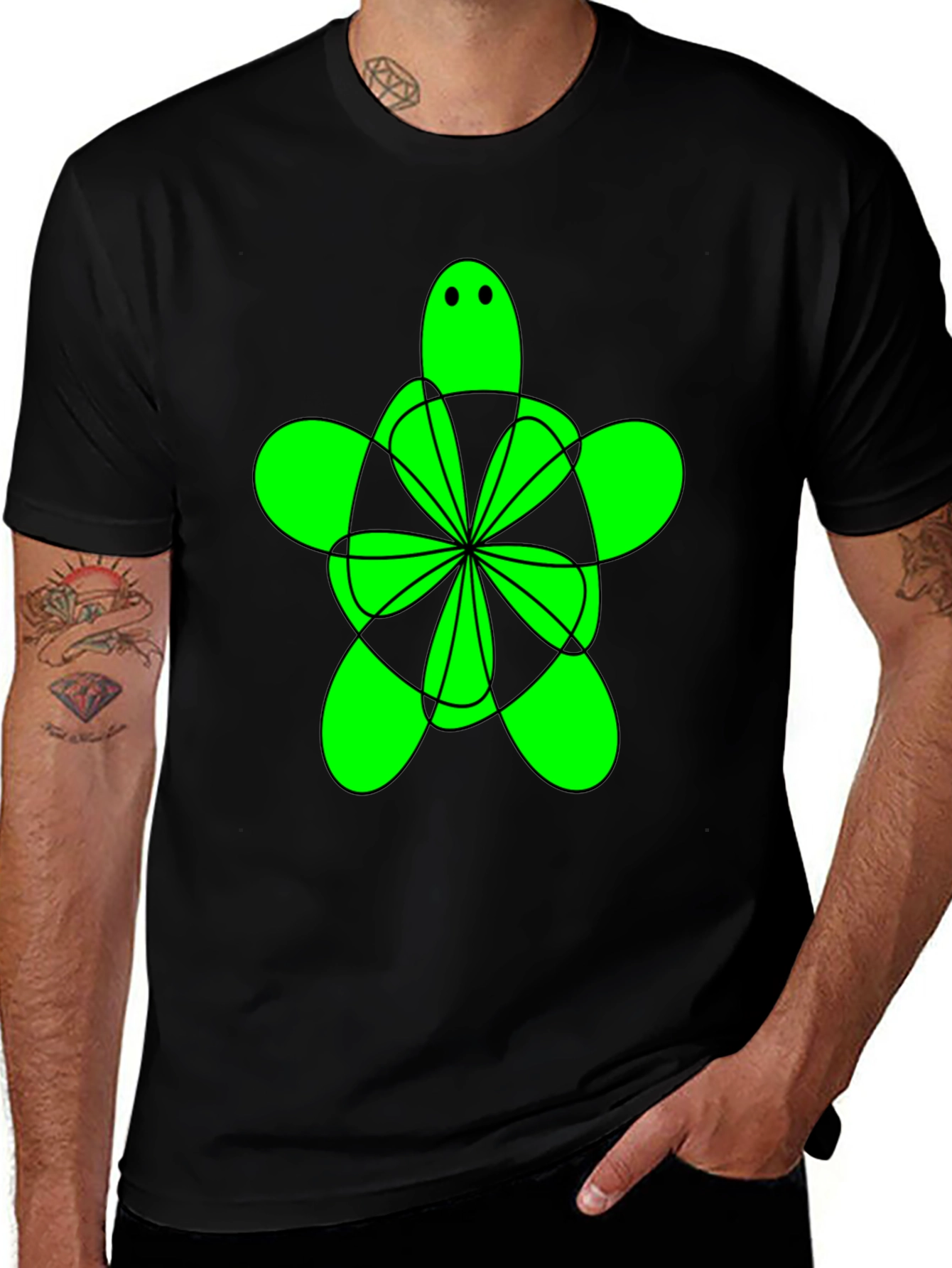 Variant 24 of Green Turtle Graphic Tee - Men's Black Shirt