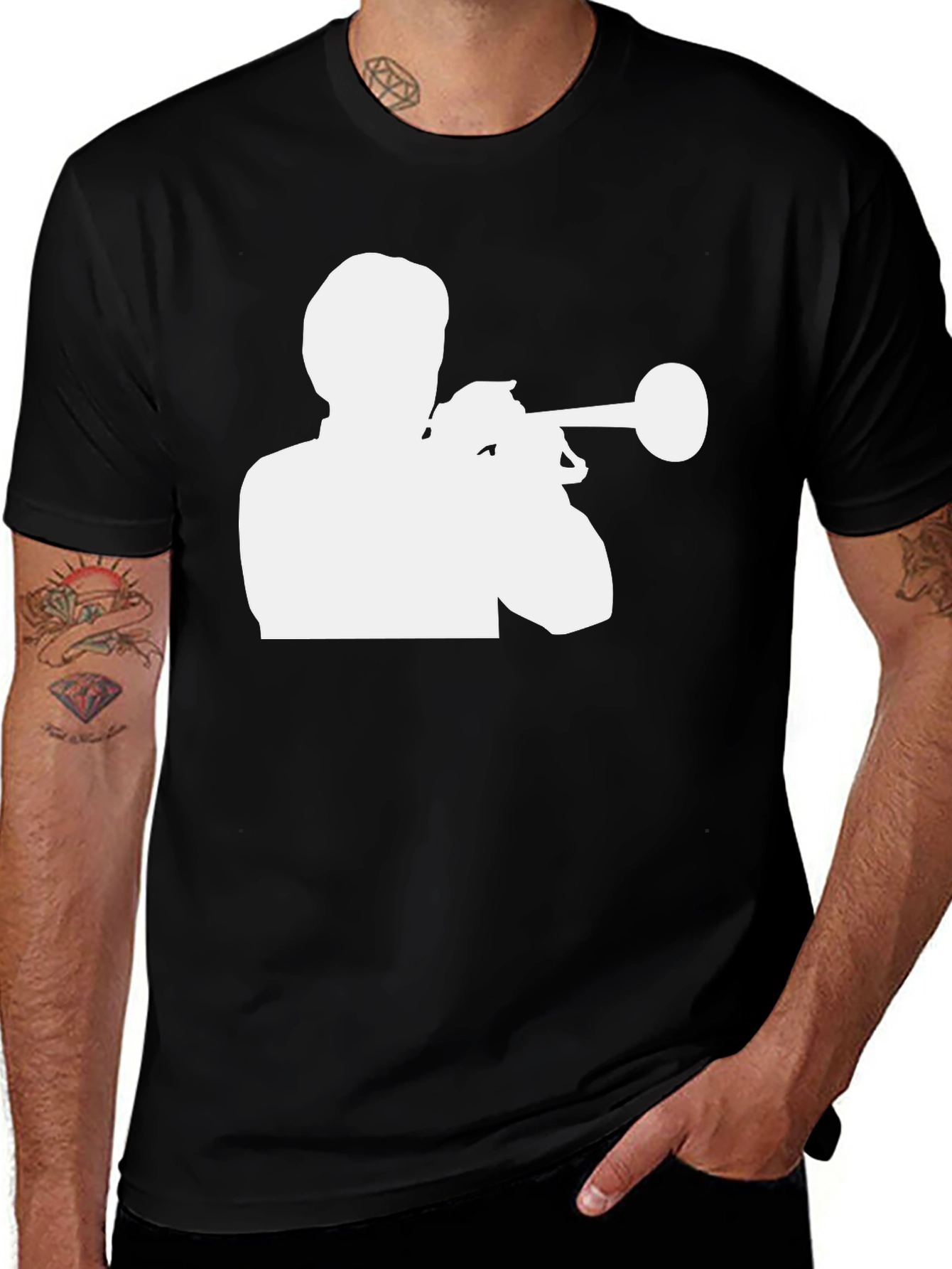 Variant 6 of Trumpet Player Graphic Tee - Black Cotton