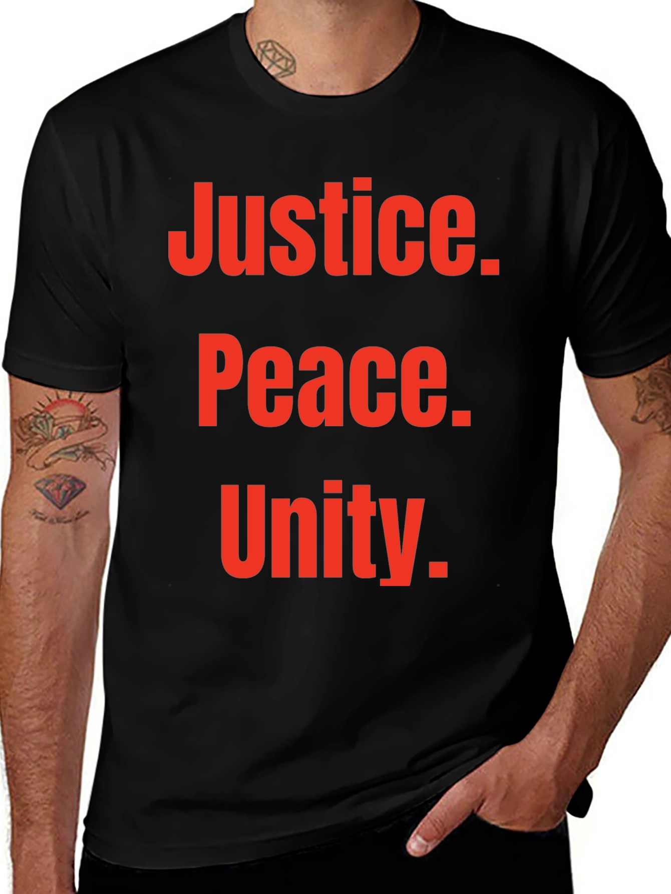 Variant 24 of Justice, Peace, Unity Graphic Tee - Black