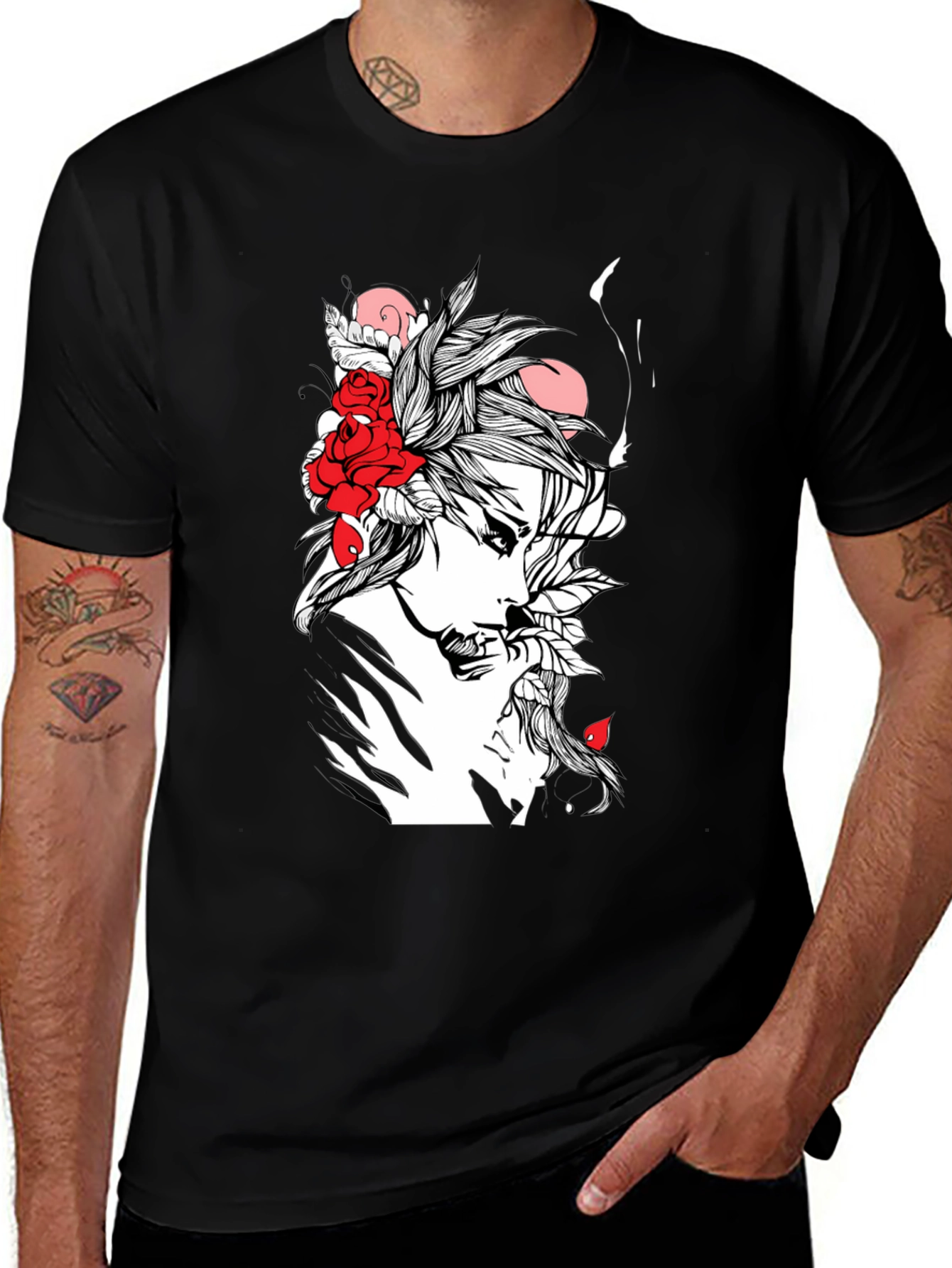 Variant 14 of Floral Woman Graphic Tee - Black Cotton Blend