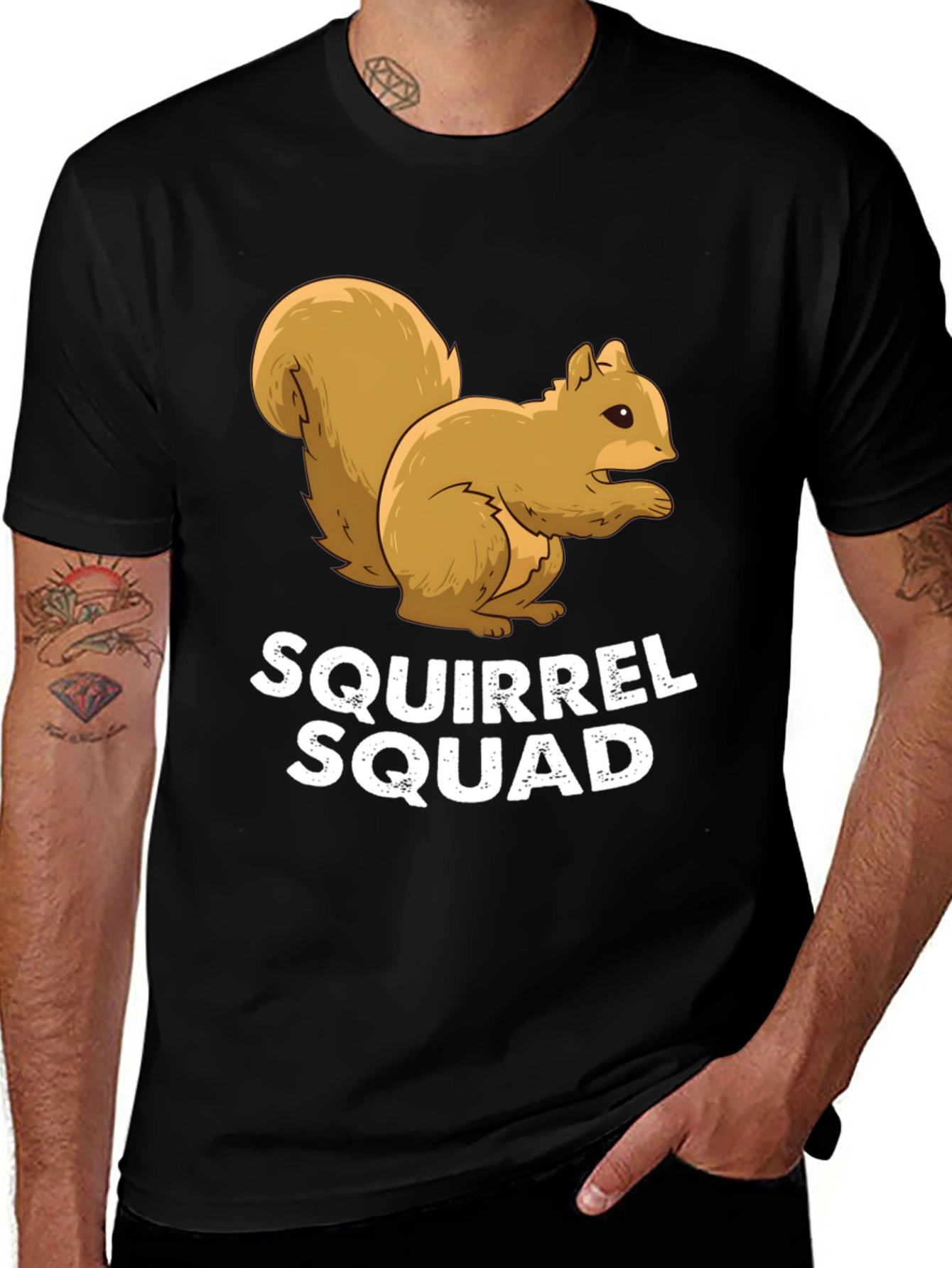 Variant 7 of Squirrel Squad Graphic Tee - Black Crew Neck Shirt