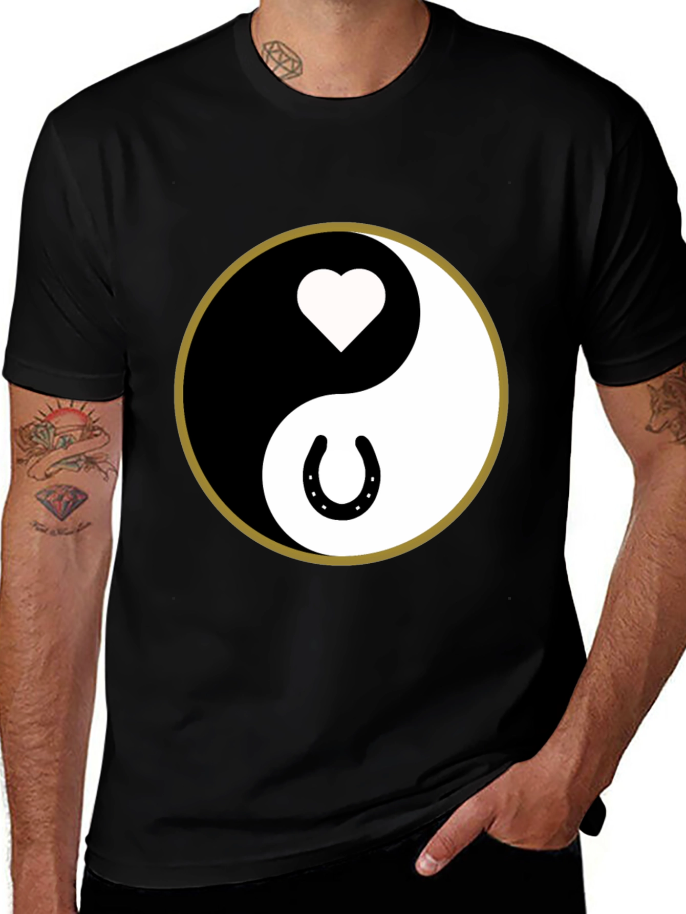 Variant 26 of Yin Yang Heart & Horseshoe Graphic Tee - Black