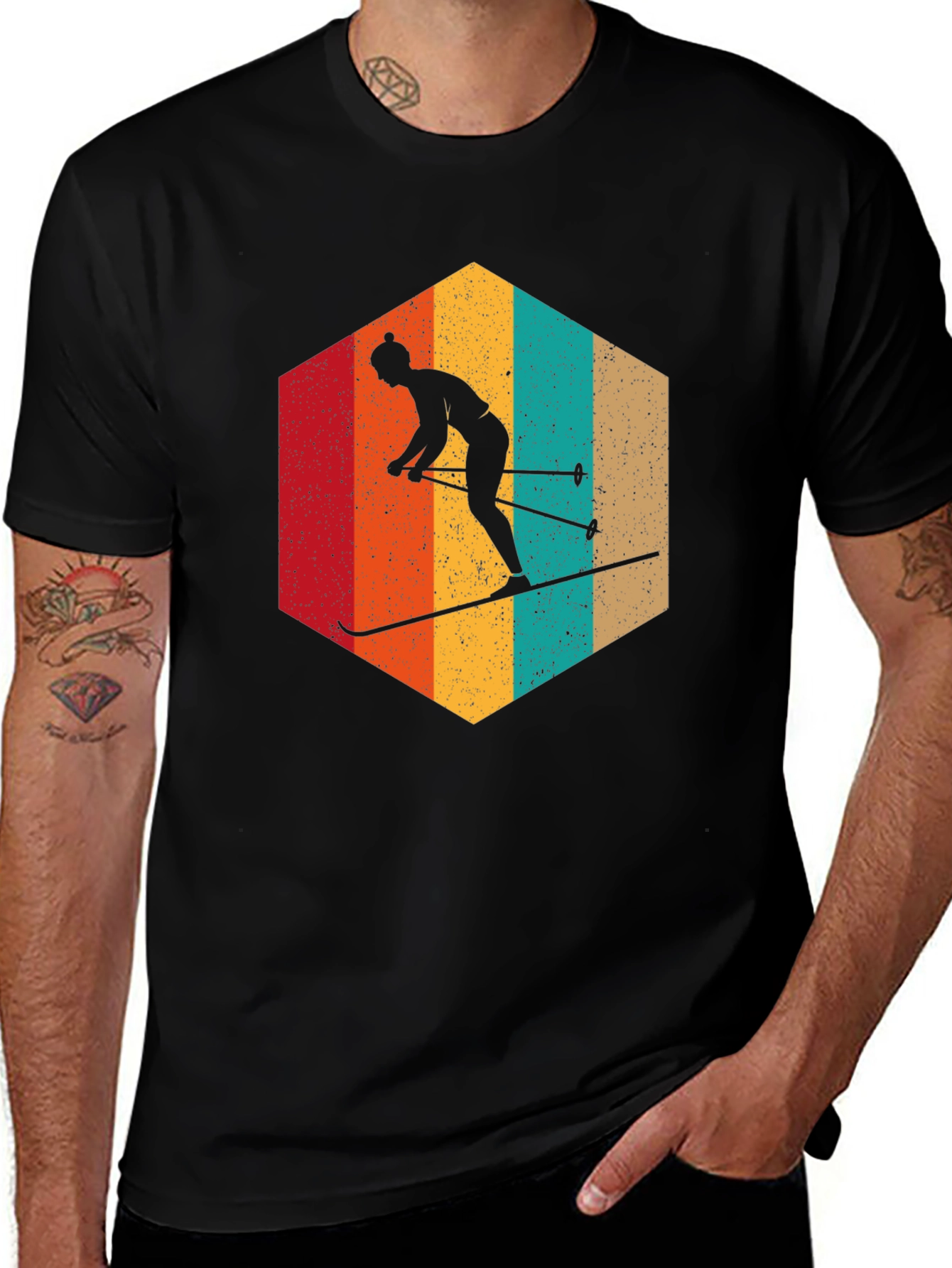 Variant 2 of Retro Ski T-Shirt, Vintage Style Hexagon Design