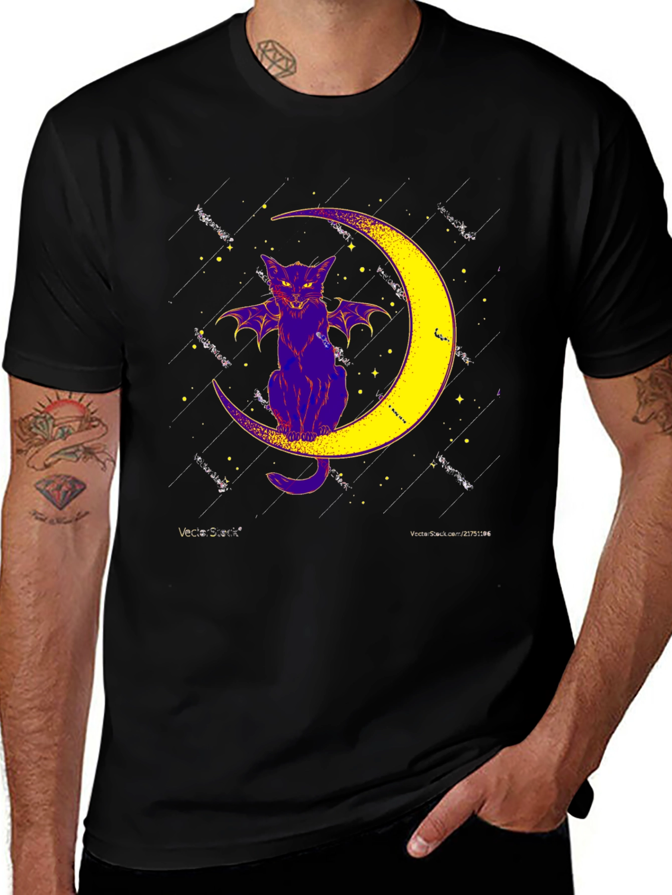 Variant 28 of Bat Cat on Moon Graphic Tee - Spooky Halloween Shirt