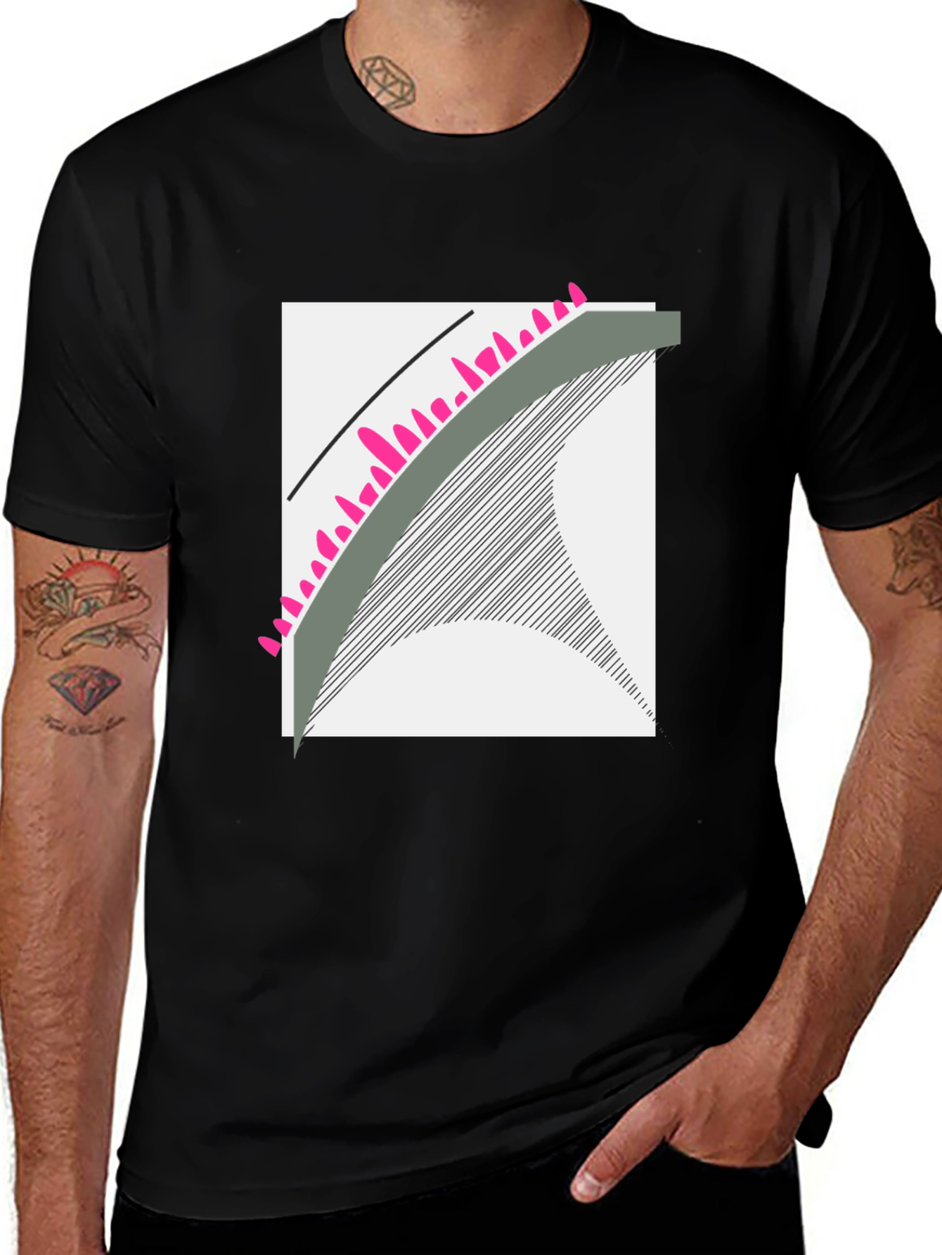 Variant 4 of Abstract Graphic Tee - Modern Design, Black Cotton