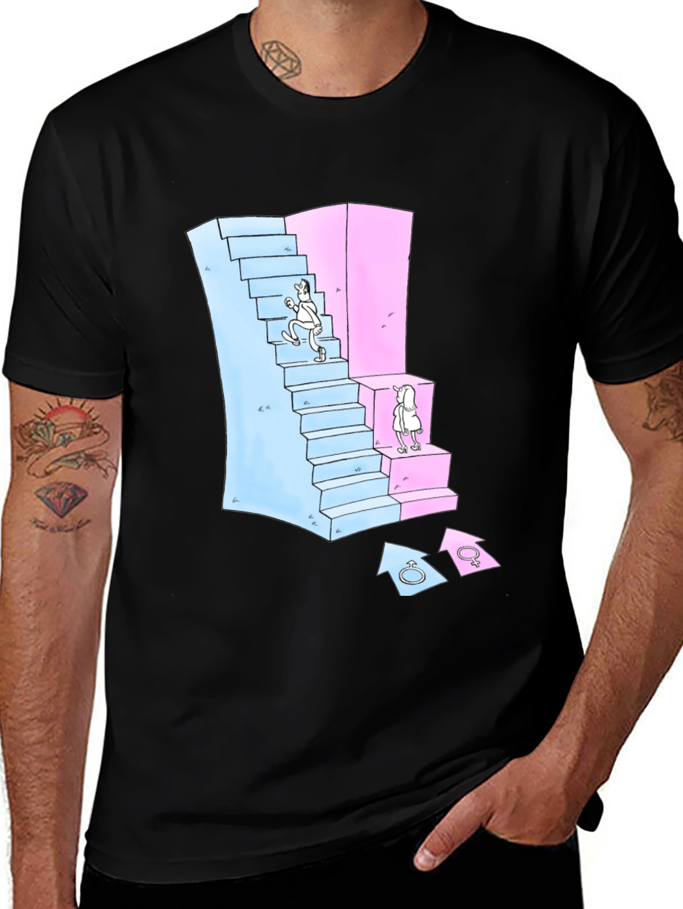 Variant 5 of Gender Stairs Graphic Tee - Black Cotton T-Shirt