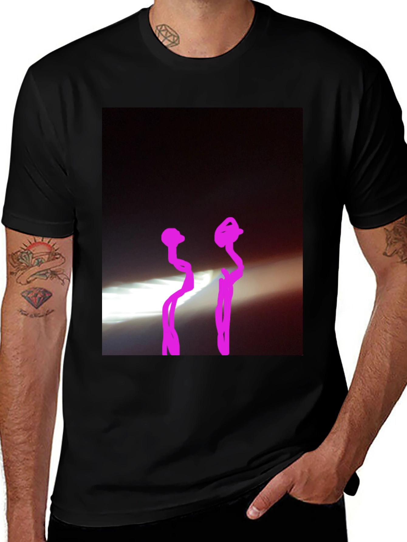 Black Black Graphic Tee with Abstract Design main image
