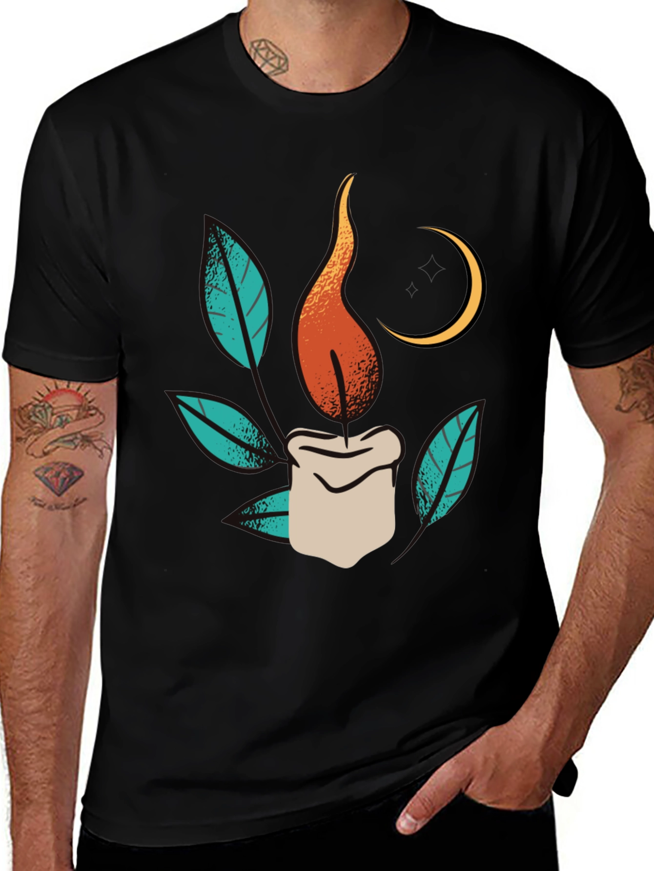 Mystic Candle Graphic Tee - Stylish Unisex Black T-Shirt