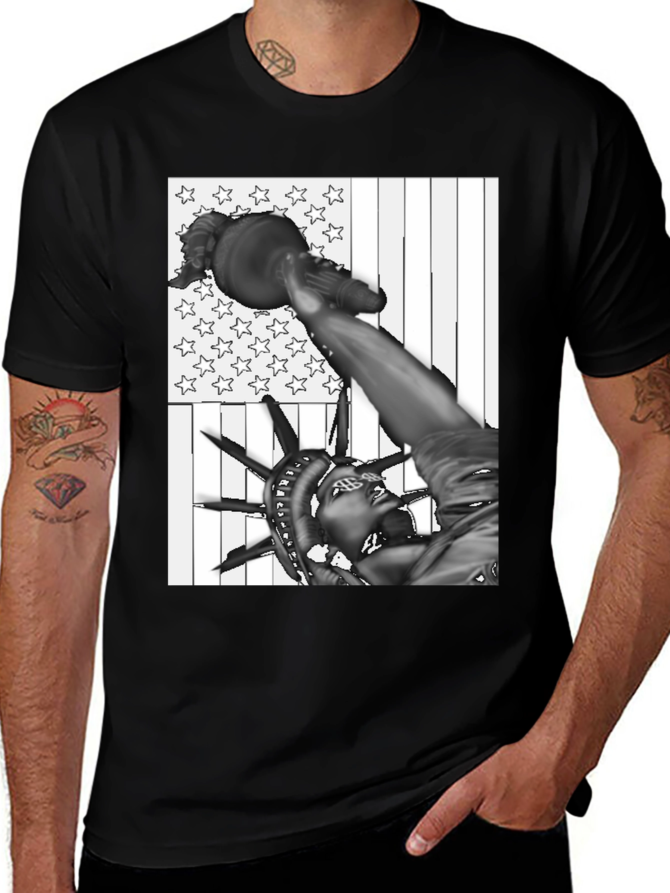 Variant 5 of Statue of Liberty USA Flag Graphic Tee