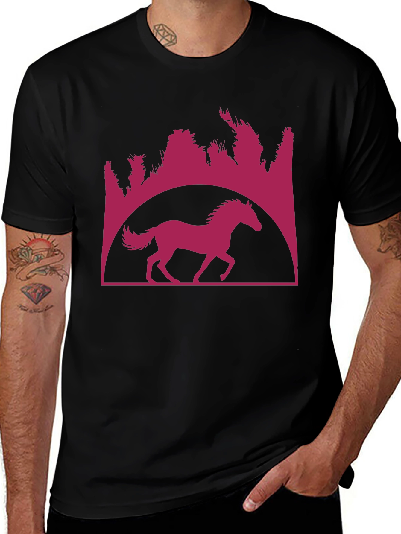 Variant 24 of Horse Silhouette Graphic Tee - Black Cotton Blend