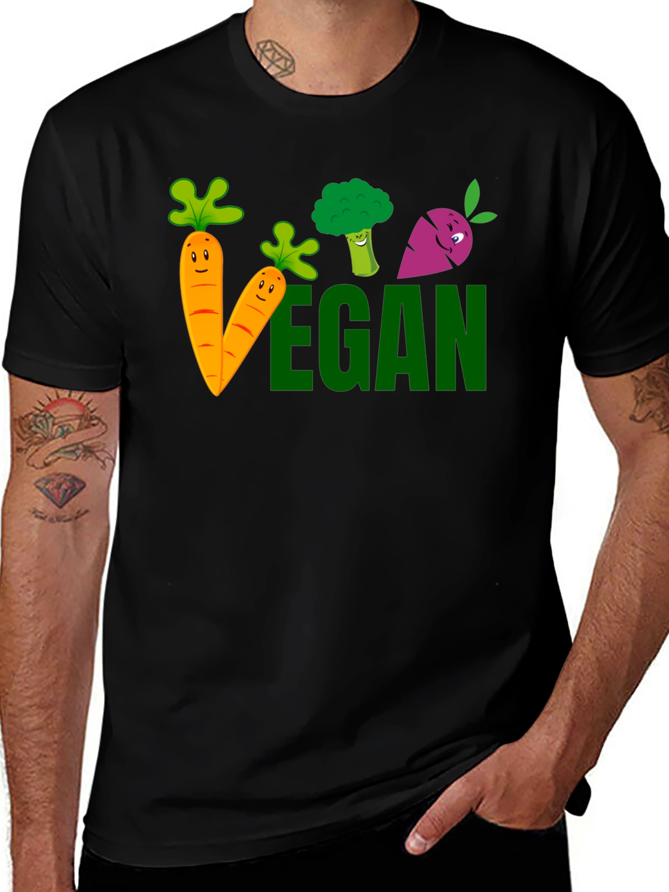 Variant 17 of Vegan Cartoon Vegetable Black T-shirt