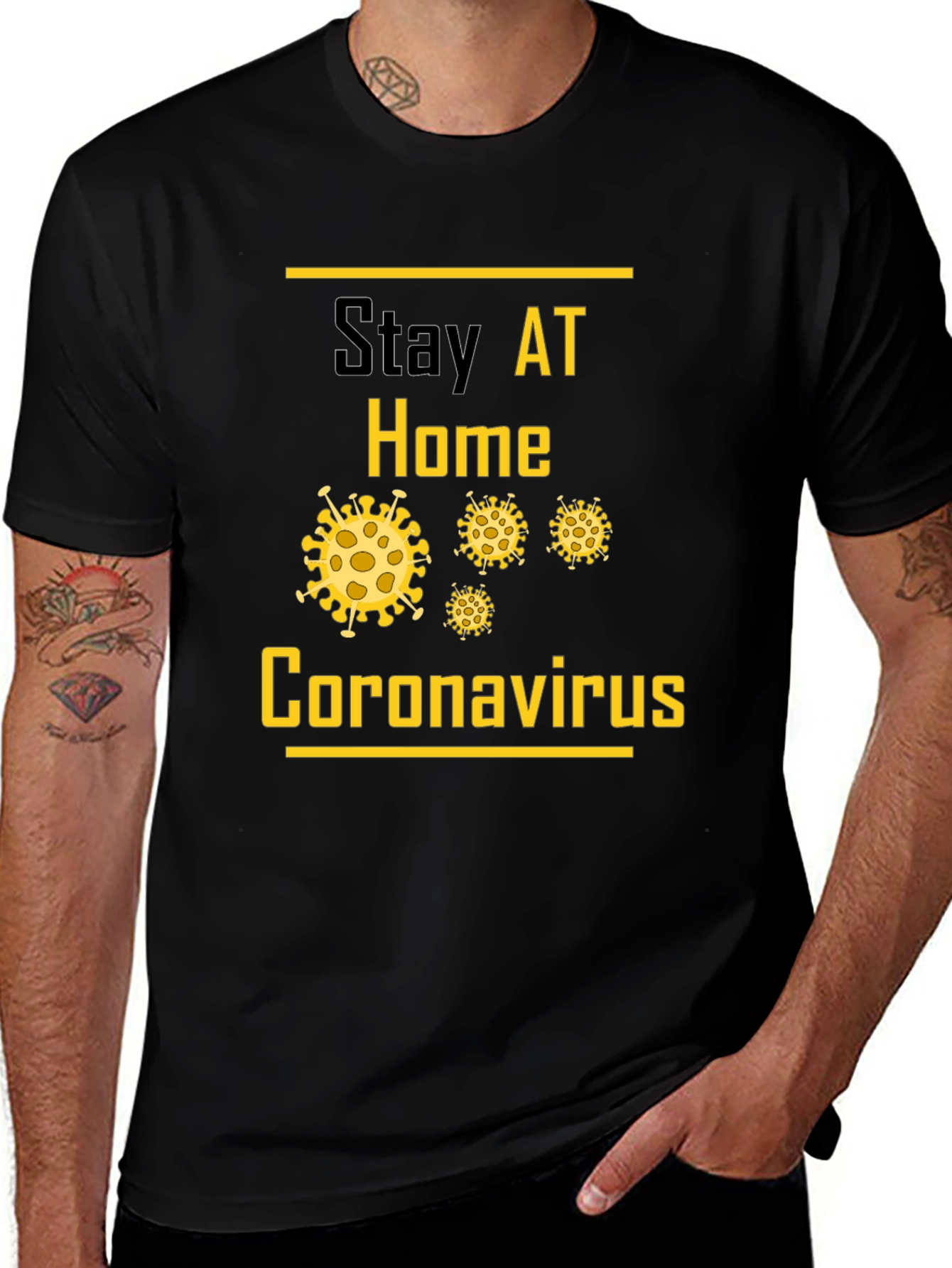 Variant 13 of Stay At Home Coronavirus T-Shirt - Black Graphic Tee