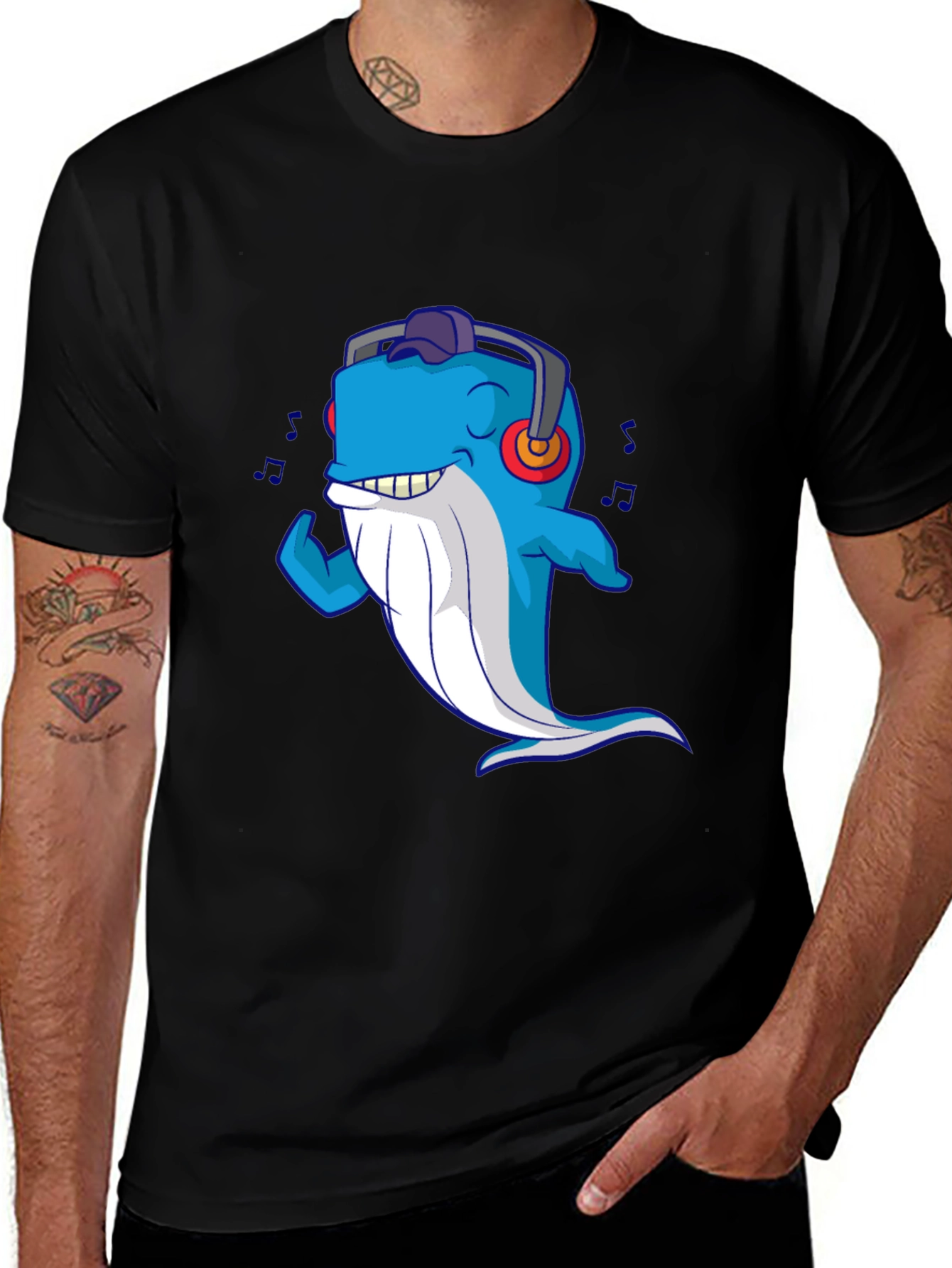 Variant 6 of Cool Whale Graphic Tee - Men's Black T-Shirt