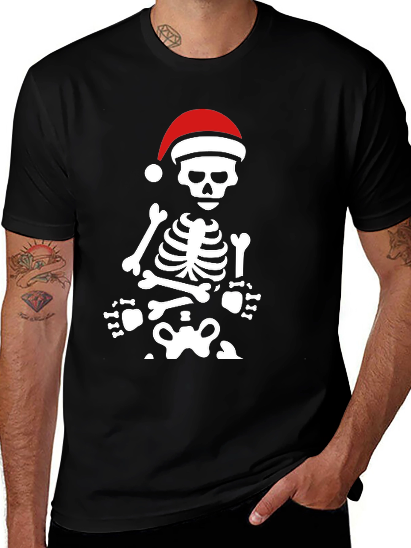 Variant 19 of Skeleton with Santa Hat Graphic Tee