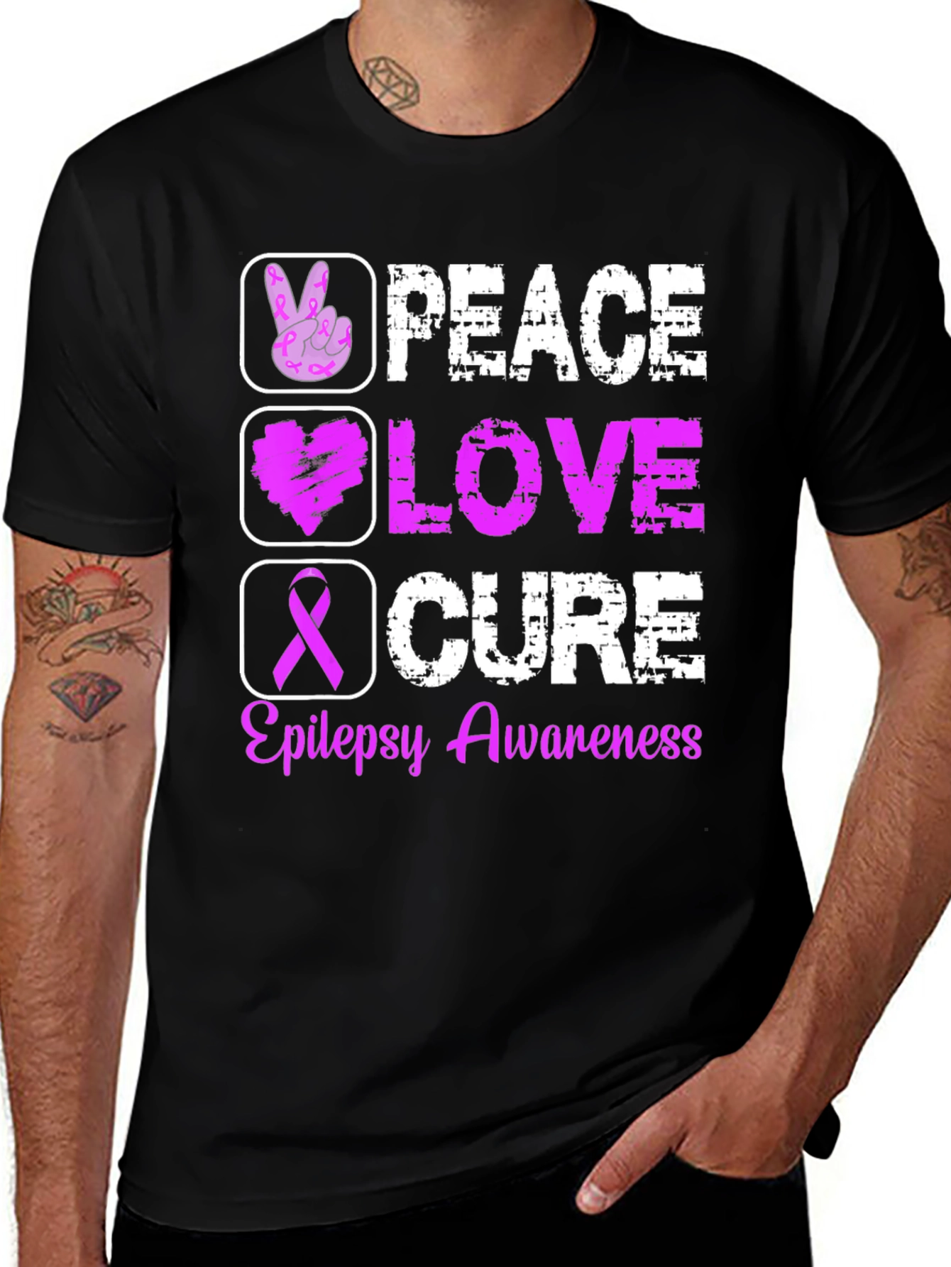 Variant 22 of Peace Love Cure Epilepsy Awareness T-Shirt