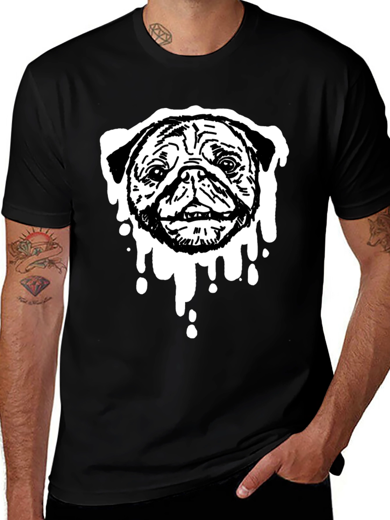 Variant 22 of Pug Drip Graphic Tee - Black Cotton Blend