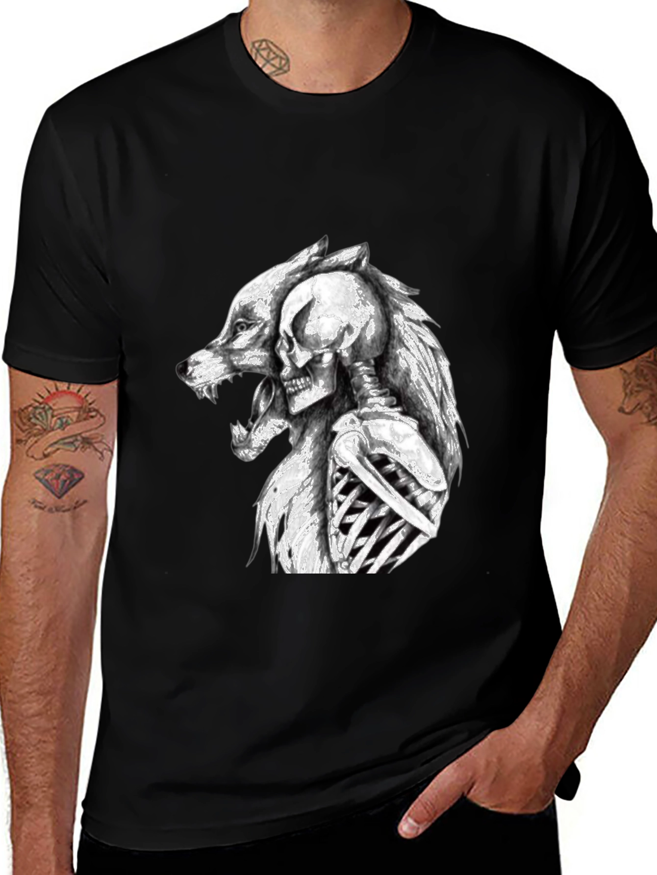 Variant 24 of Wolf & Skeleton Graphic Tee - Black Unisex T-Shirt