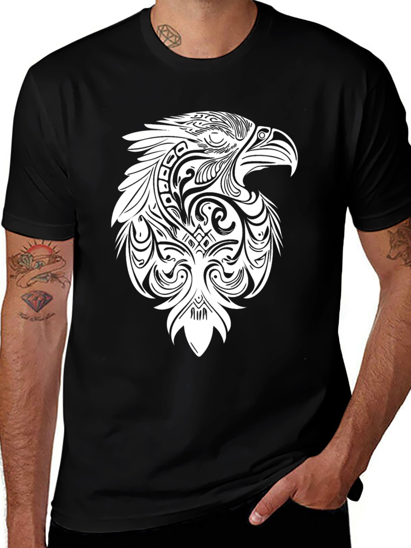 Variant 24 of Tribal Eagle Graphic Black T-Shirt
