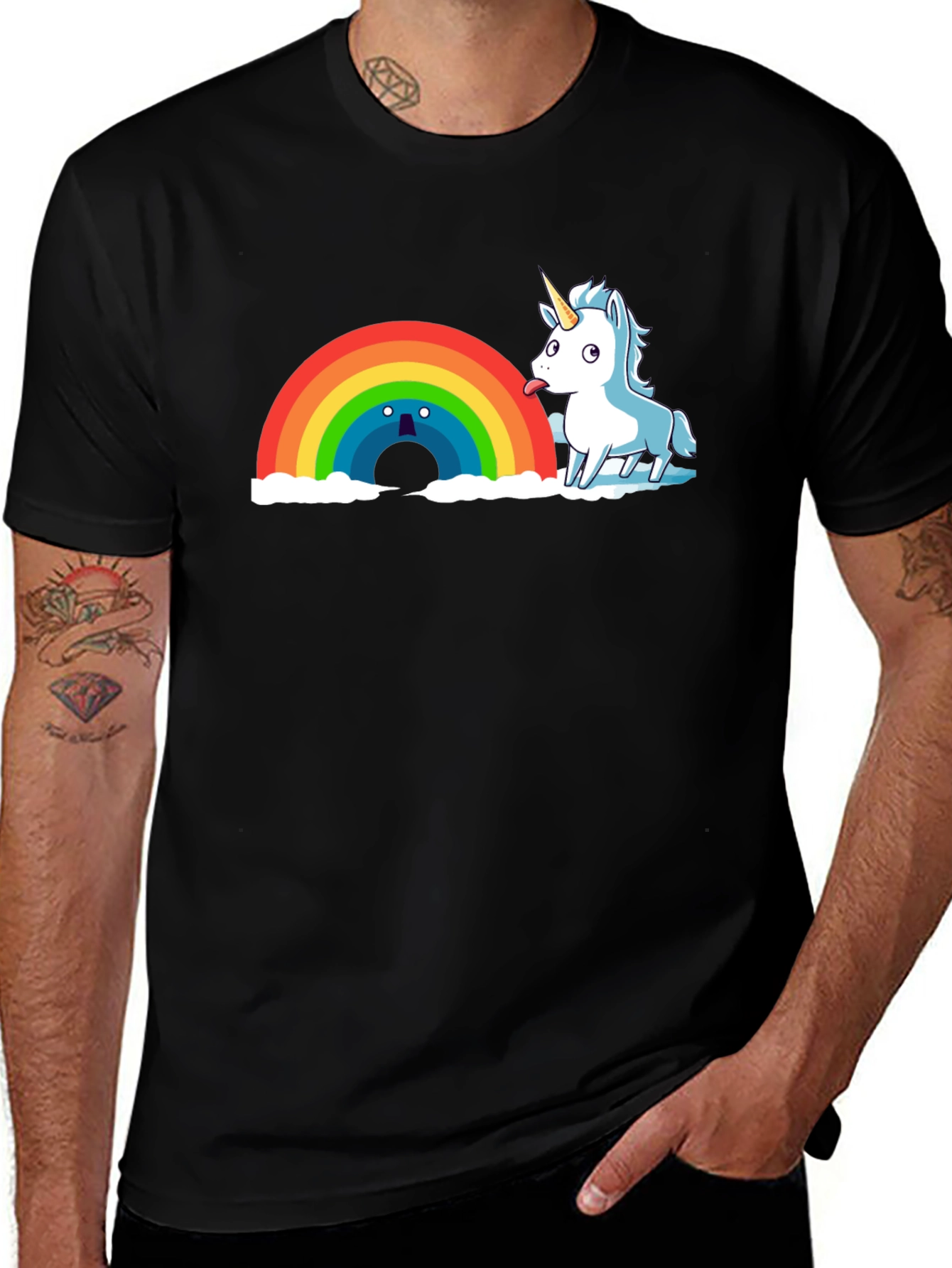 Variant 22 of Unicorn Rainbow T-Shirt - Black Cotton Tee