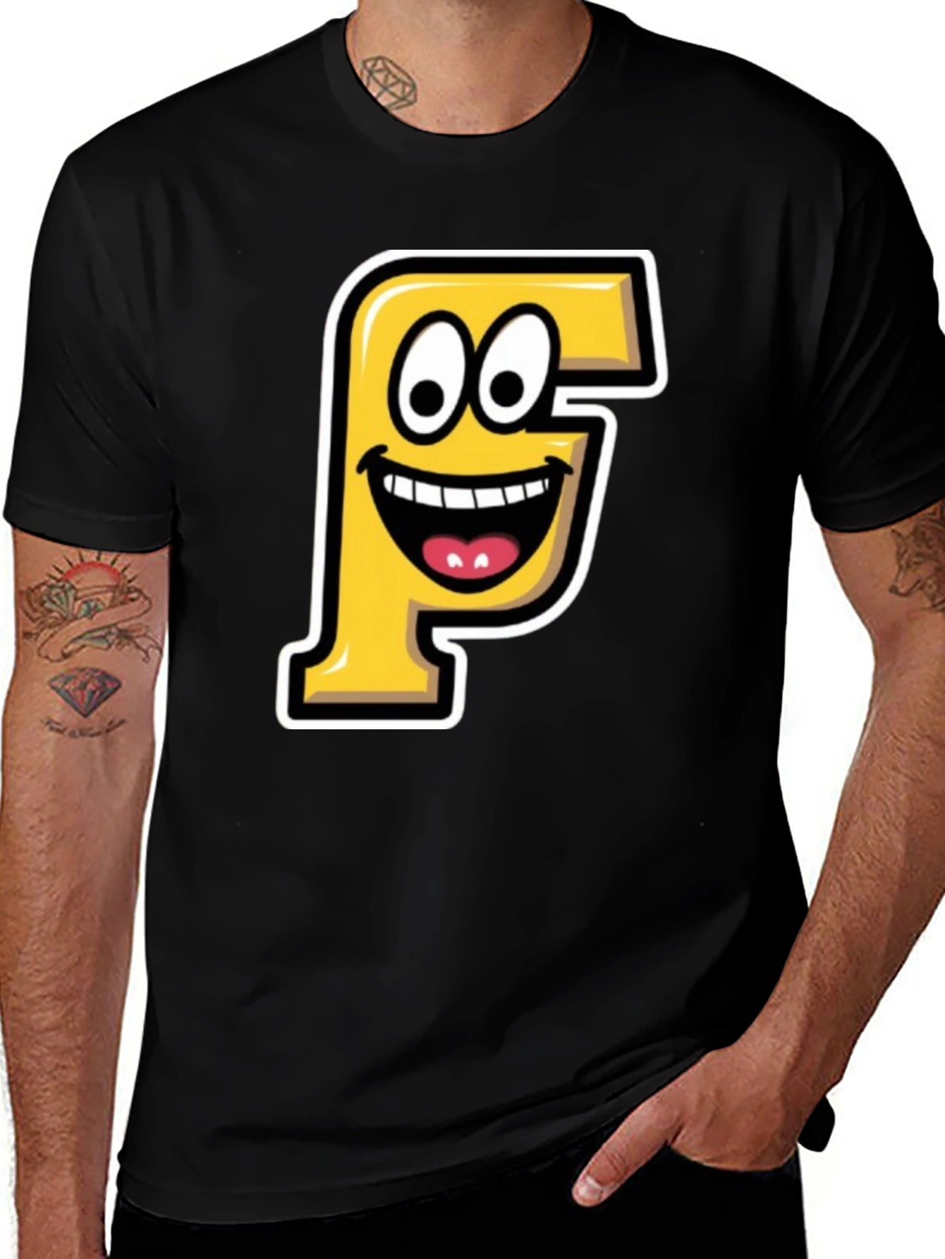 Variant 16 of Funny "F" Letter Cartoon Graphic T-Shirt - Black