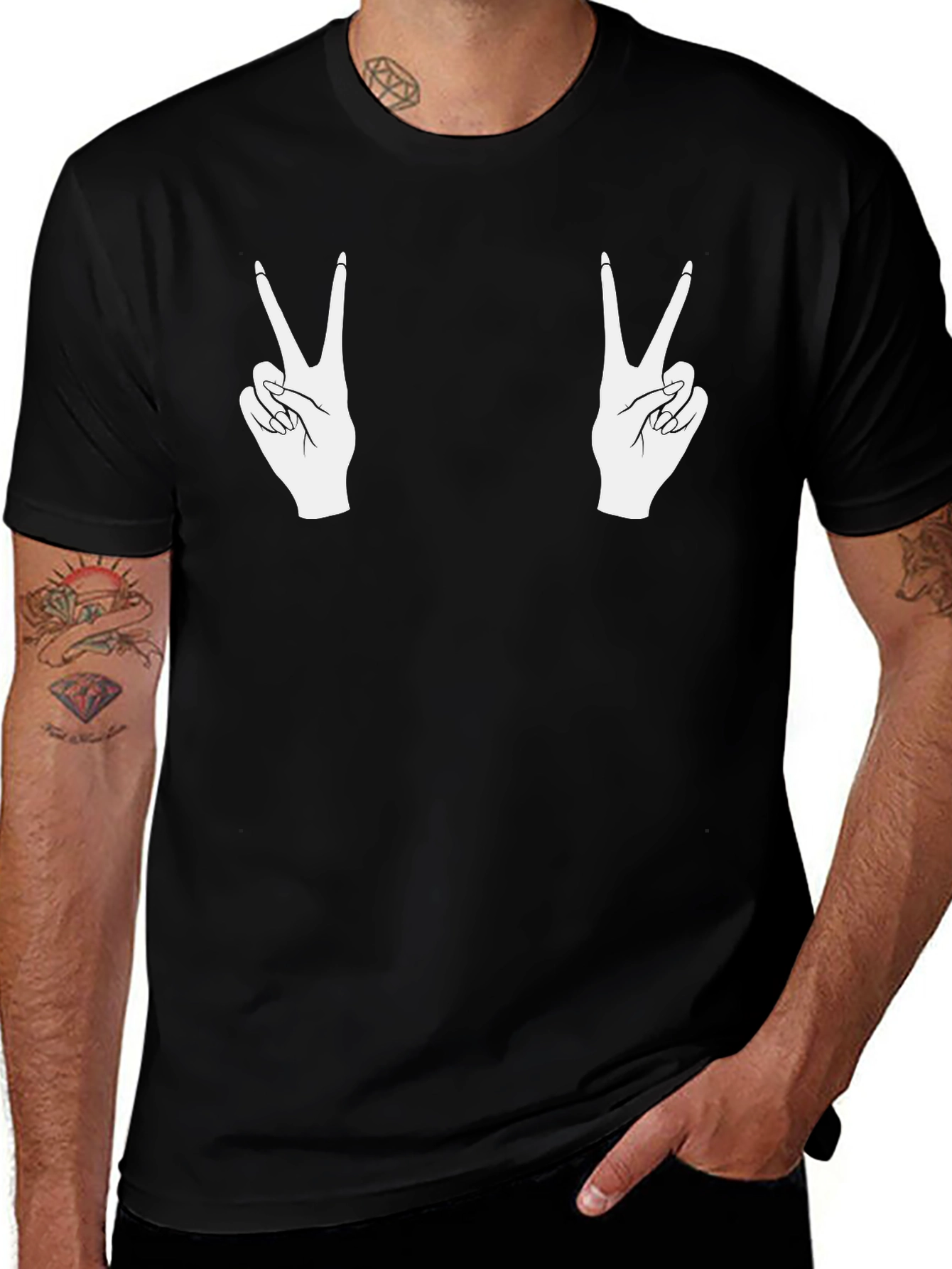 Variant 27 of Peace Sign Hands Graphic Black T-Shirt