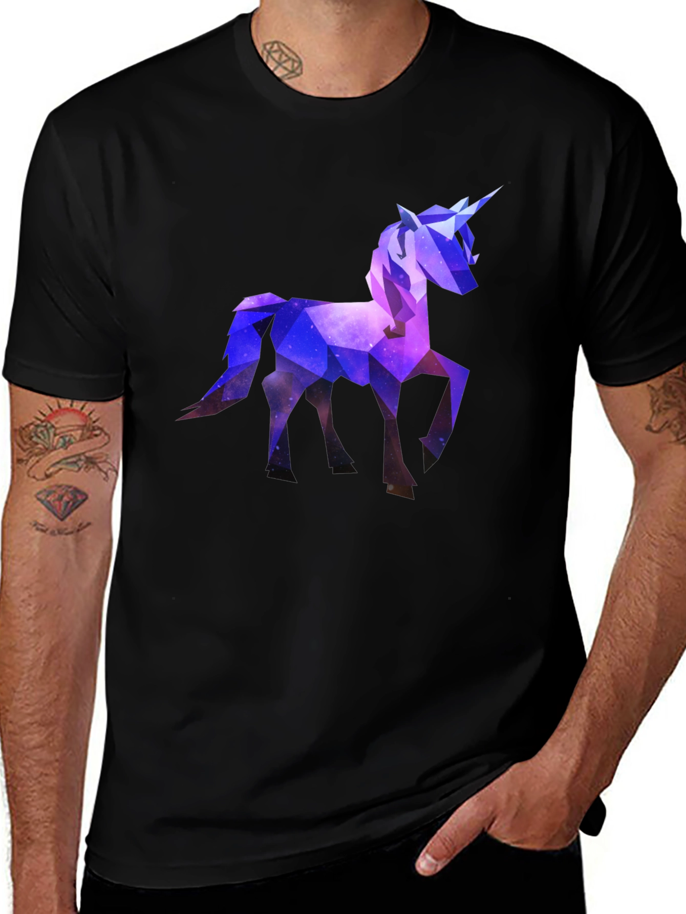 Variant 28 of Geometric Galaxy Unicorn Black T-Shirt