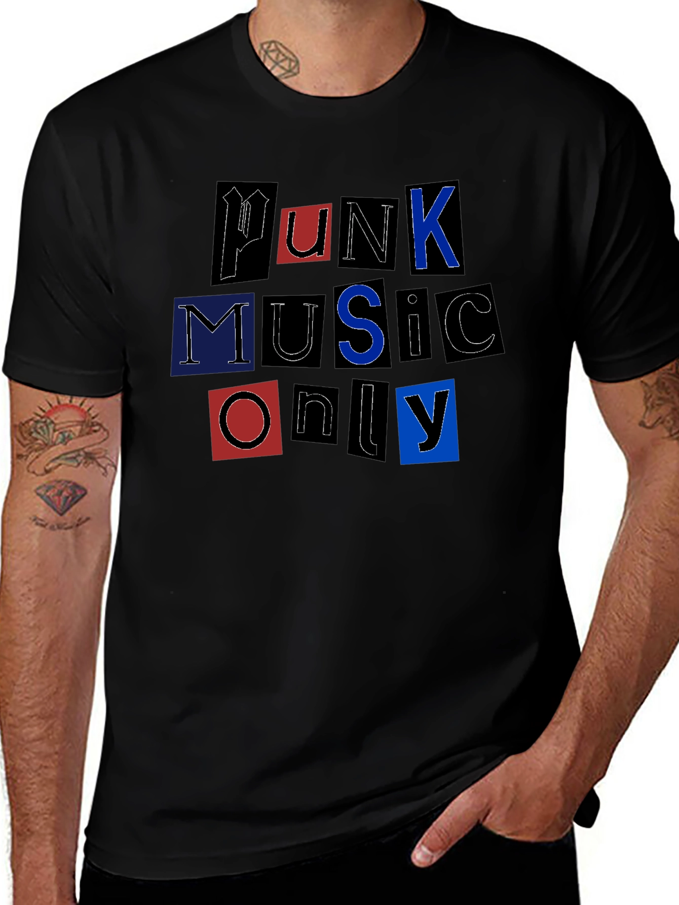Variant 5 of Punk Music Only Graphic Tee - Black Cotton T-Shirt
