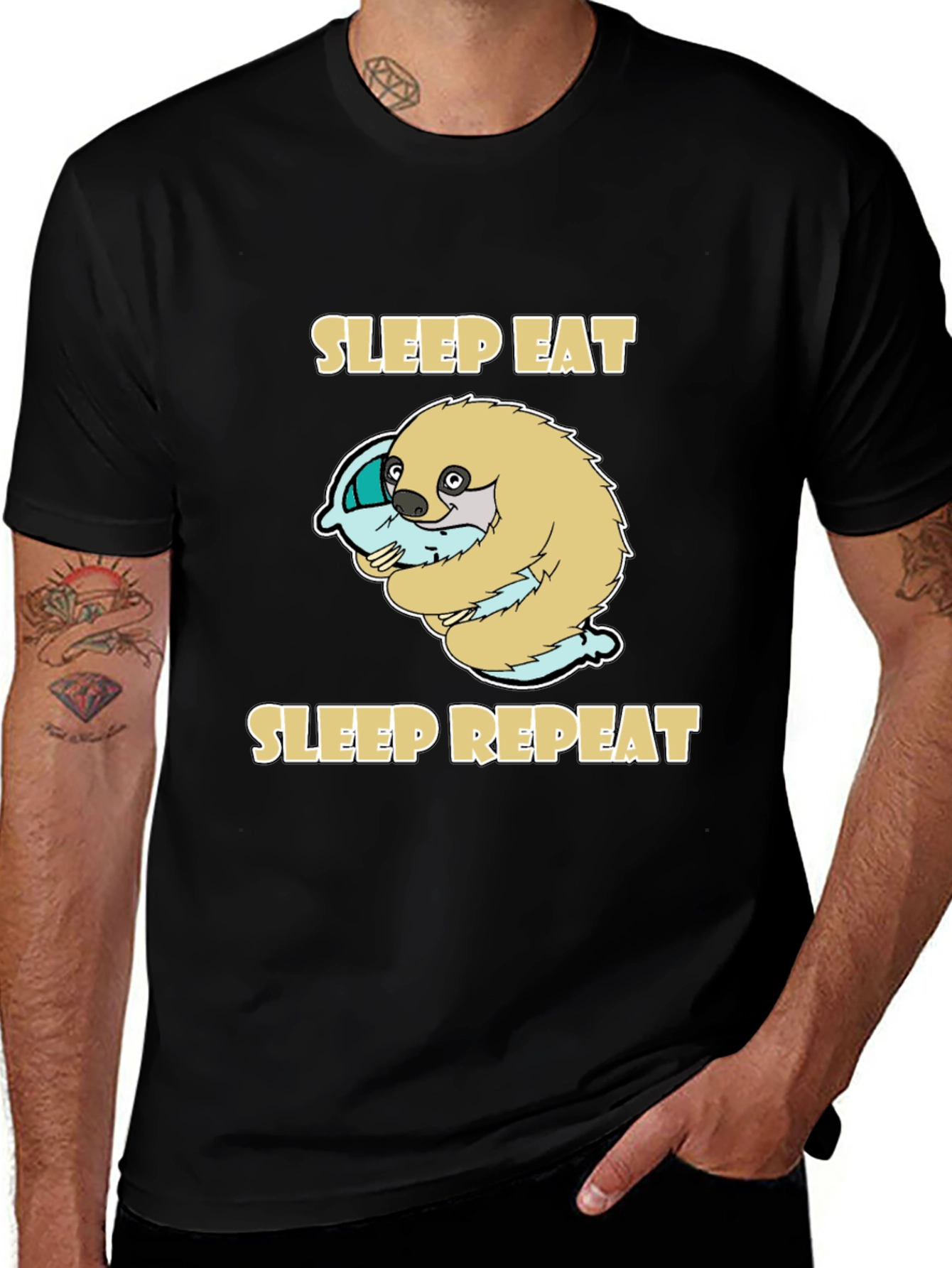 Variant 24 of Sleep Eat Repeat Sloth Graphic Tee - Black